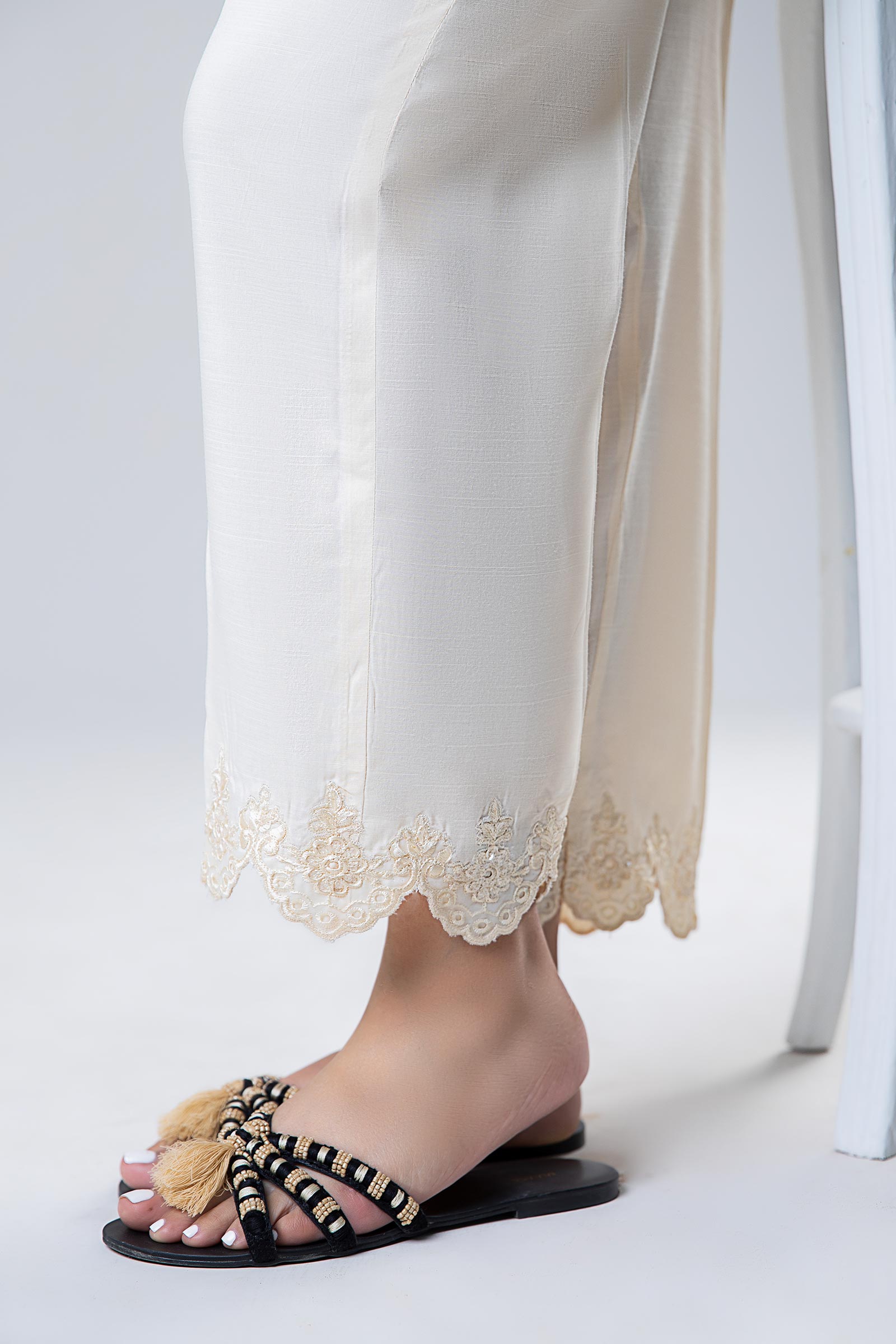 Embroidered Raw Silk Trouser