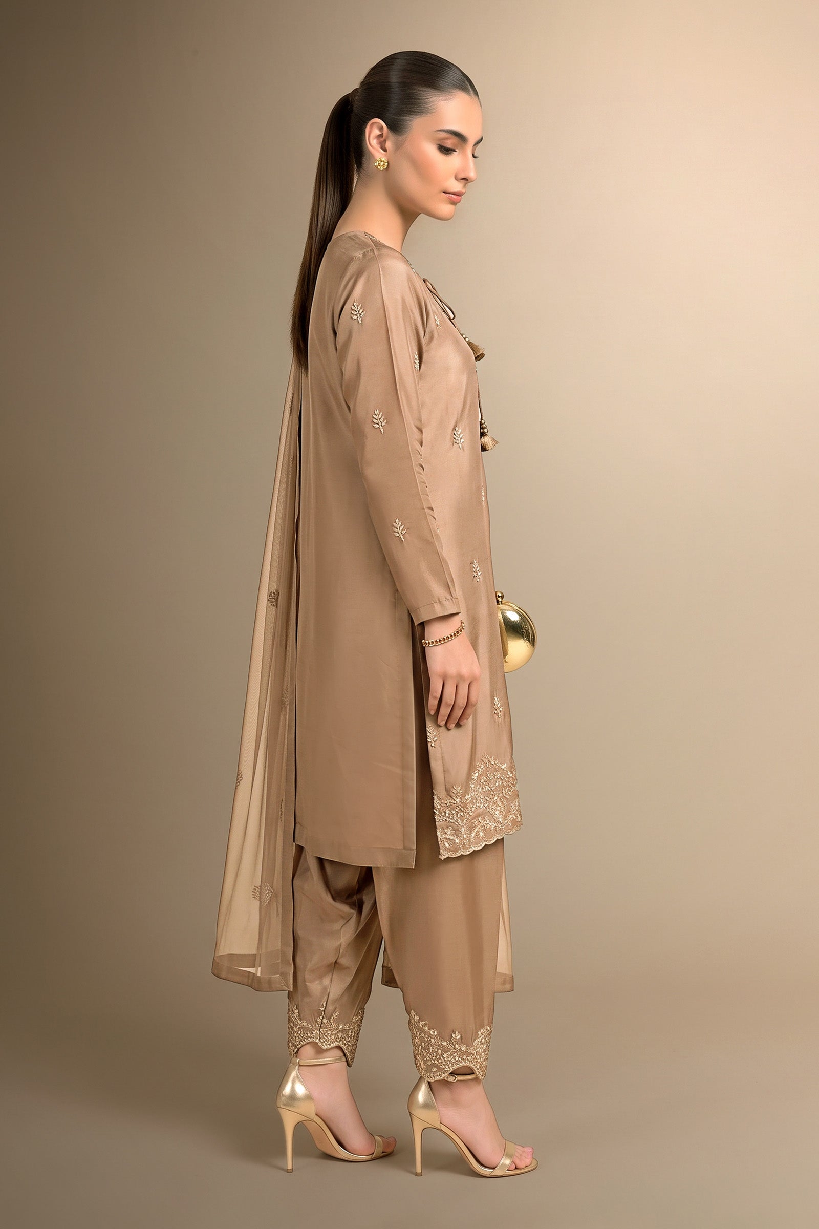 3 Pc Embellished Silk Suit