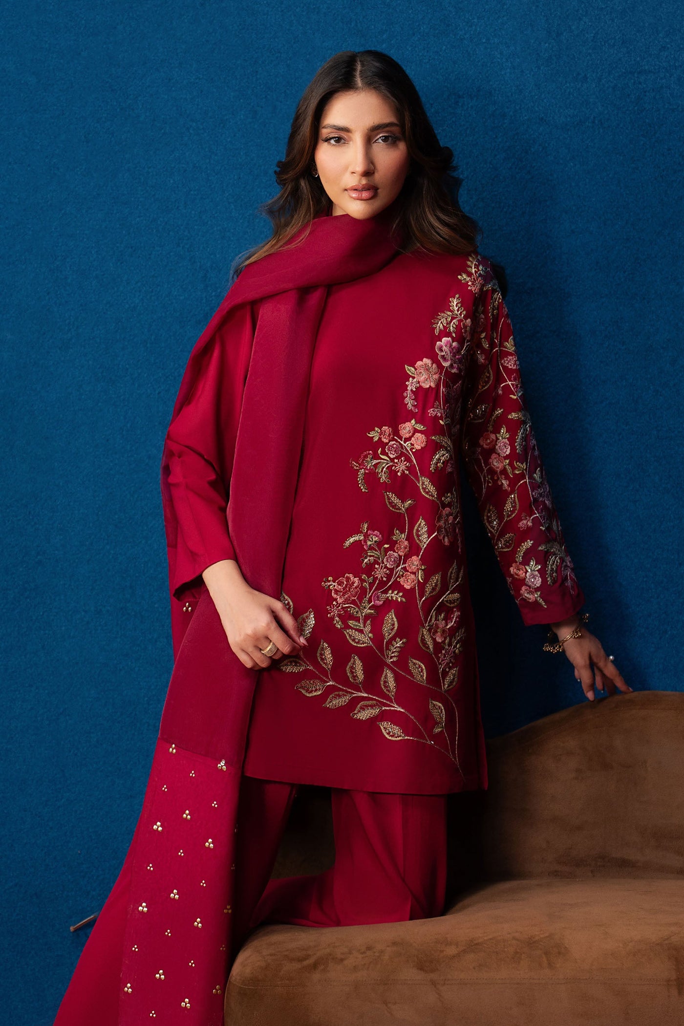 3 Pc Embroidered Crepe Suit