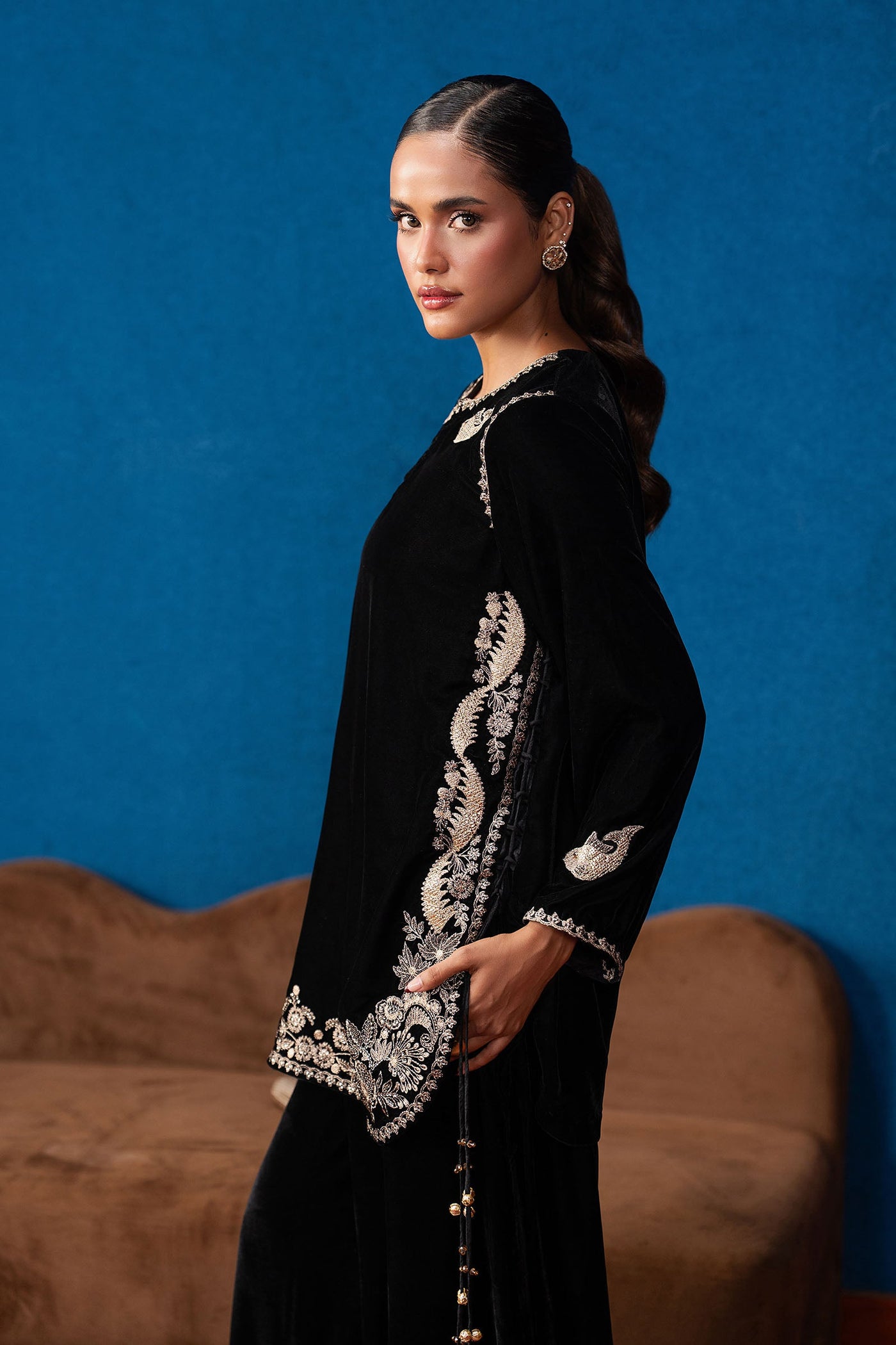 2 Pc Embroidered Velvet Suit