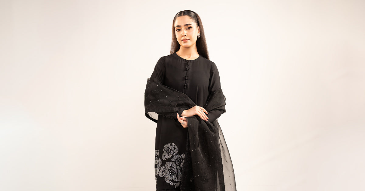 3 Pc Embellished Raw Silk Suit