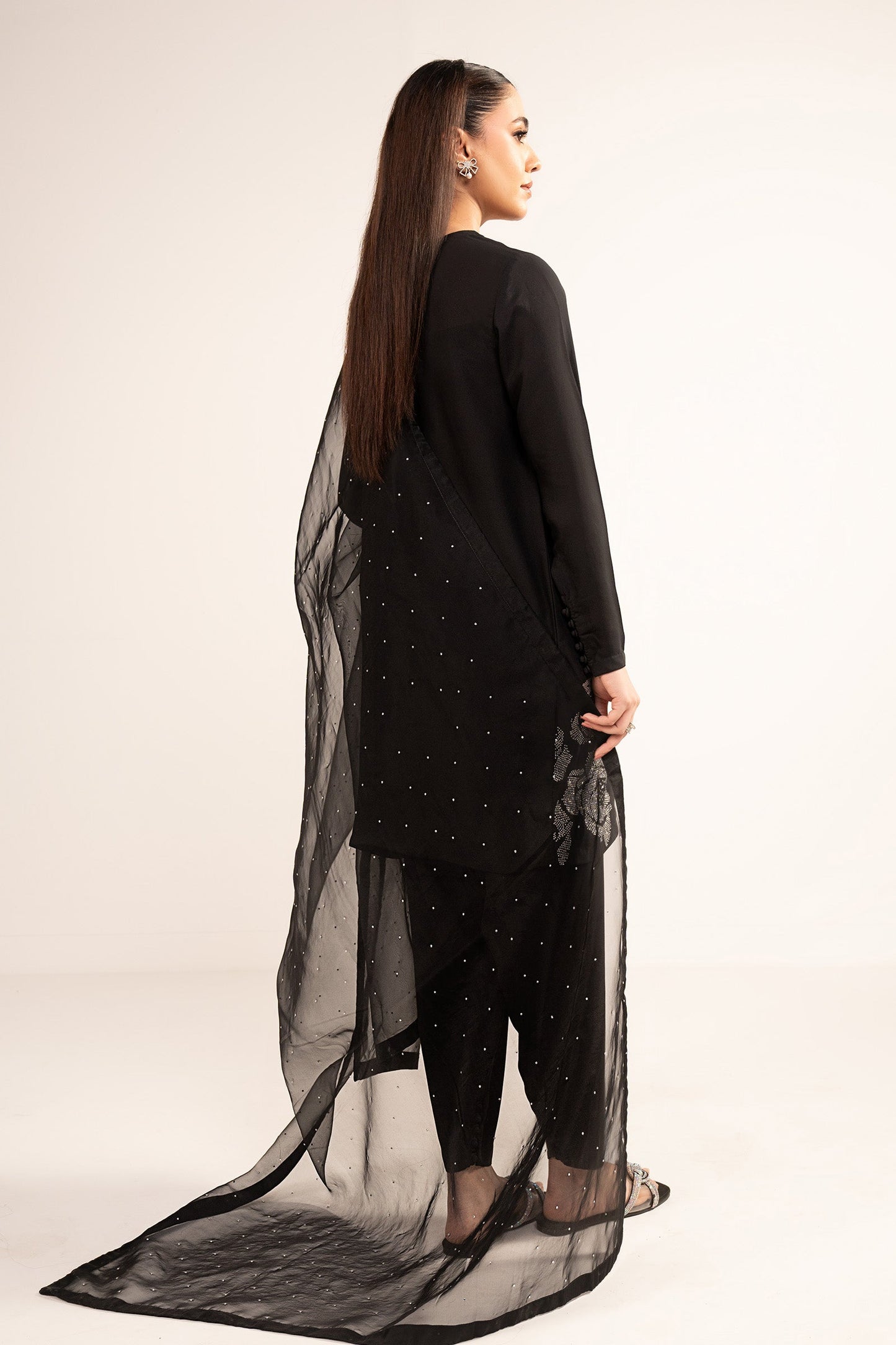 3 Pc Embellished Raw Silk Suit