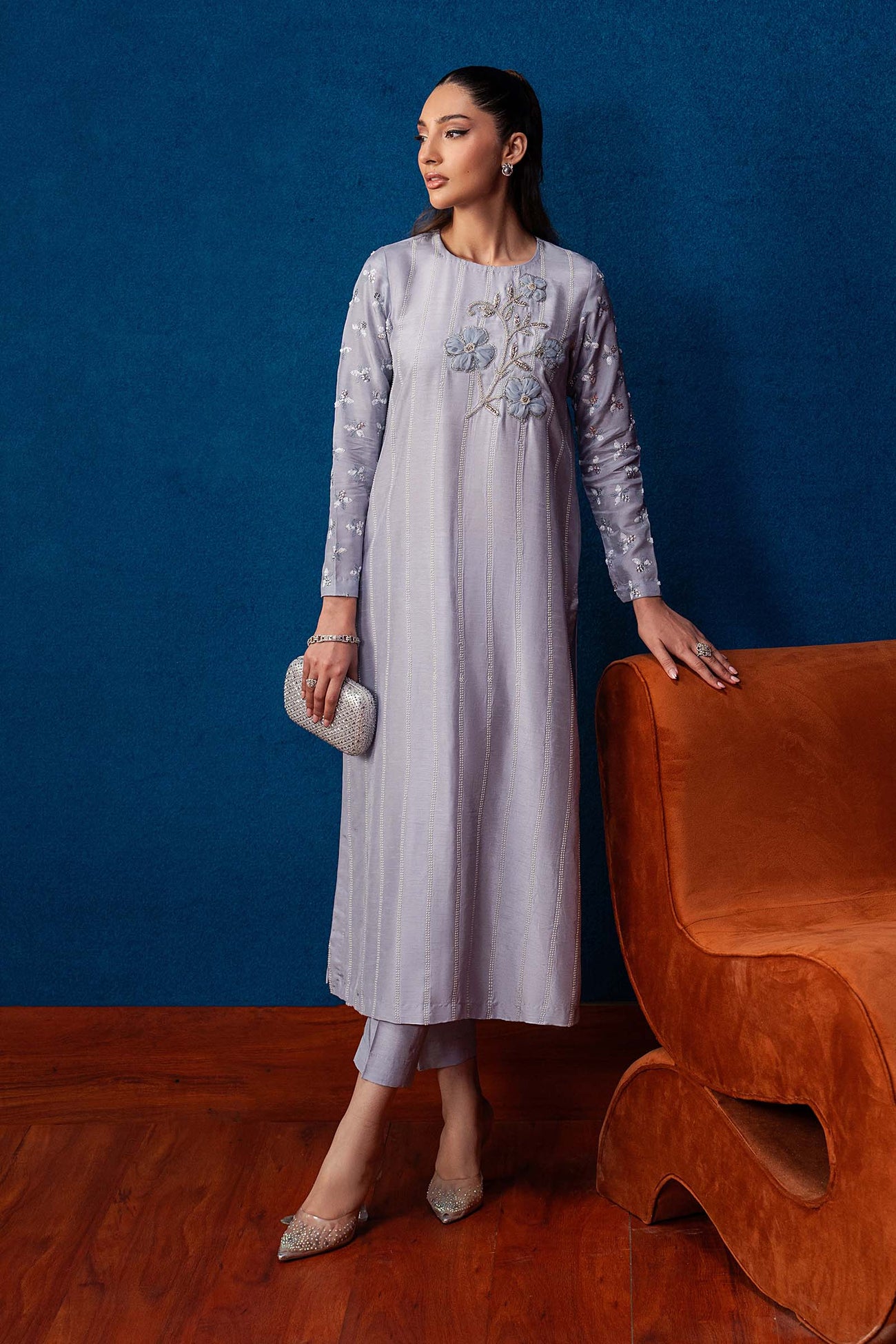2 Pc Embellished Raw Silk Suit
