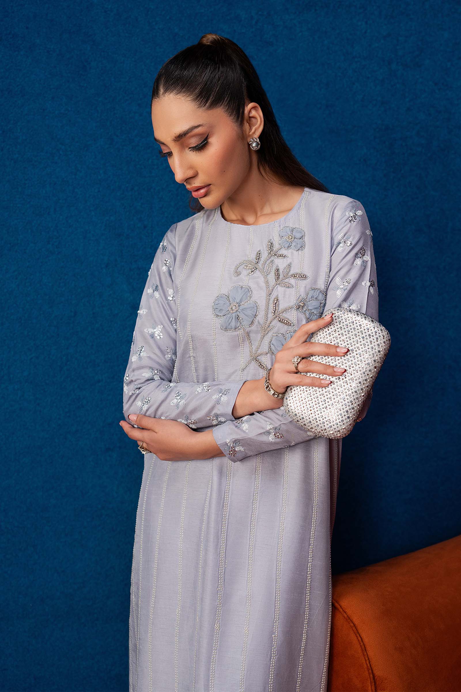 2 Pc Embellished Raw Silk Suit