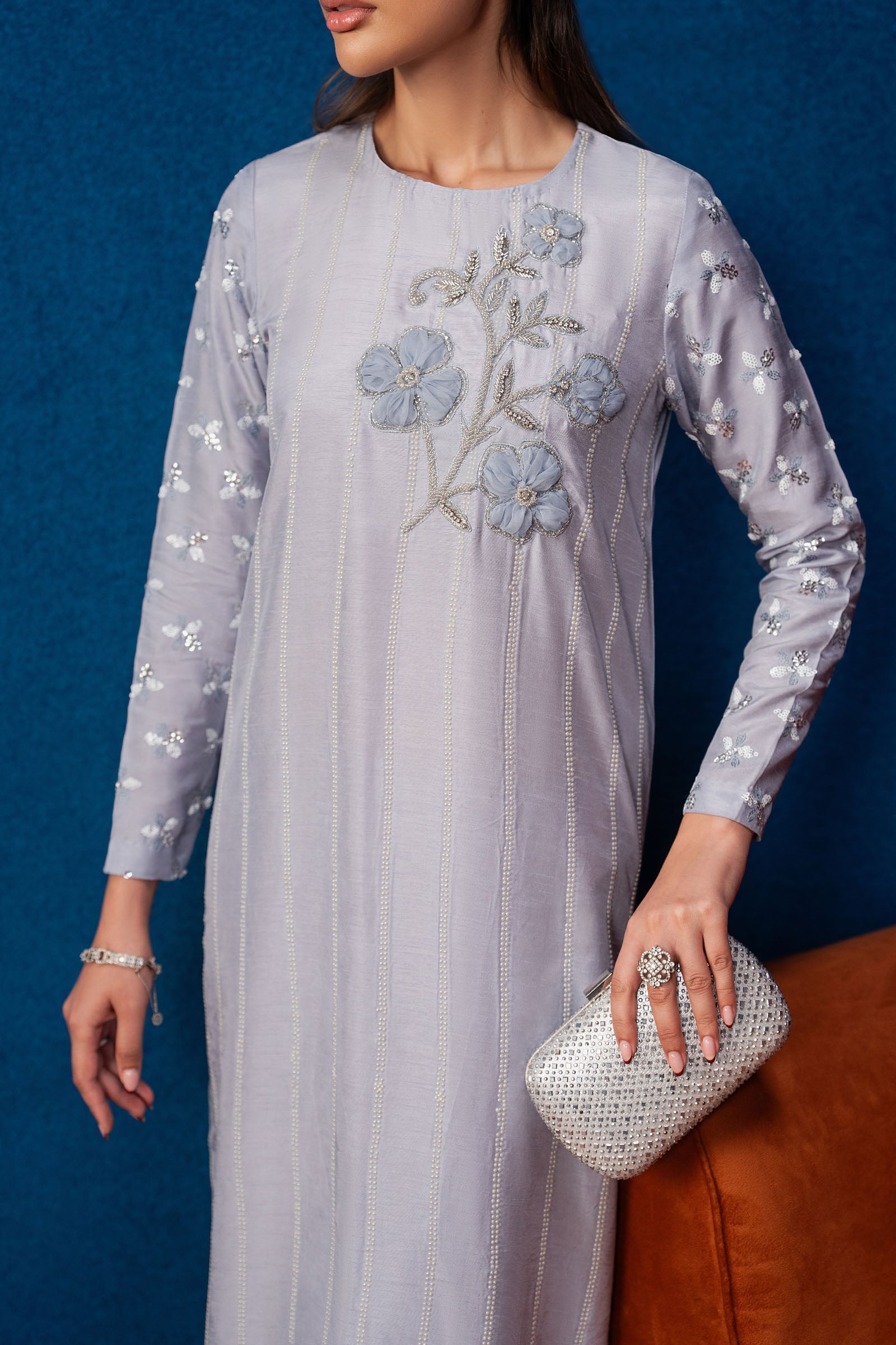 2 Pc Embellished Raw Silk Suit