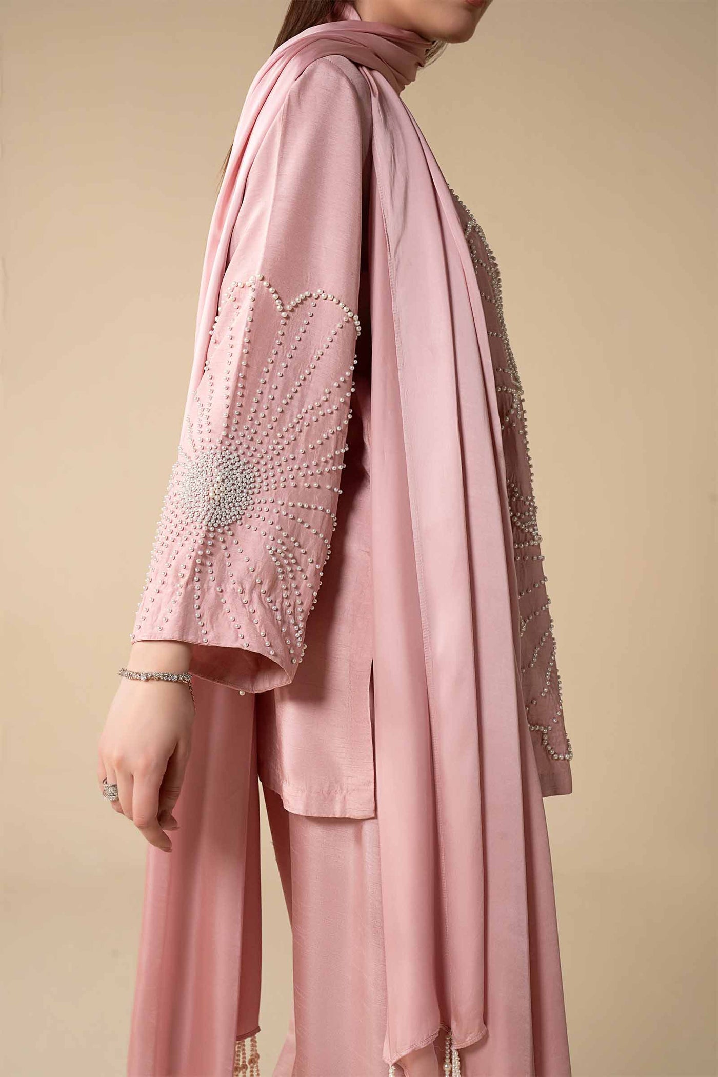 3 Pc Embellished Raw Silk Suit