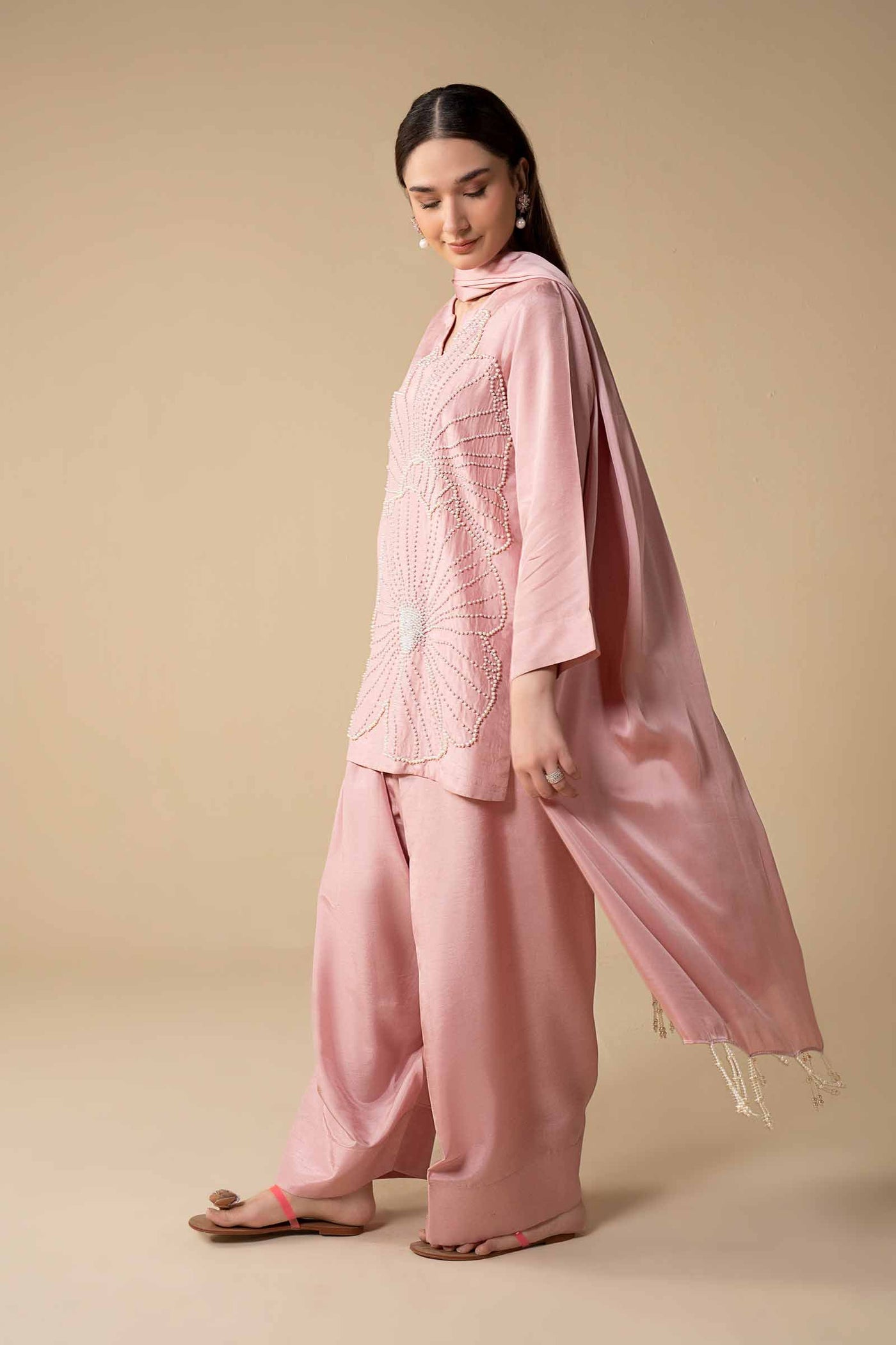 3 Pc Embellished Raw Silk Suit