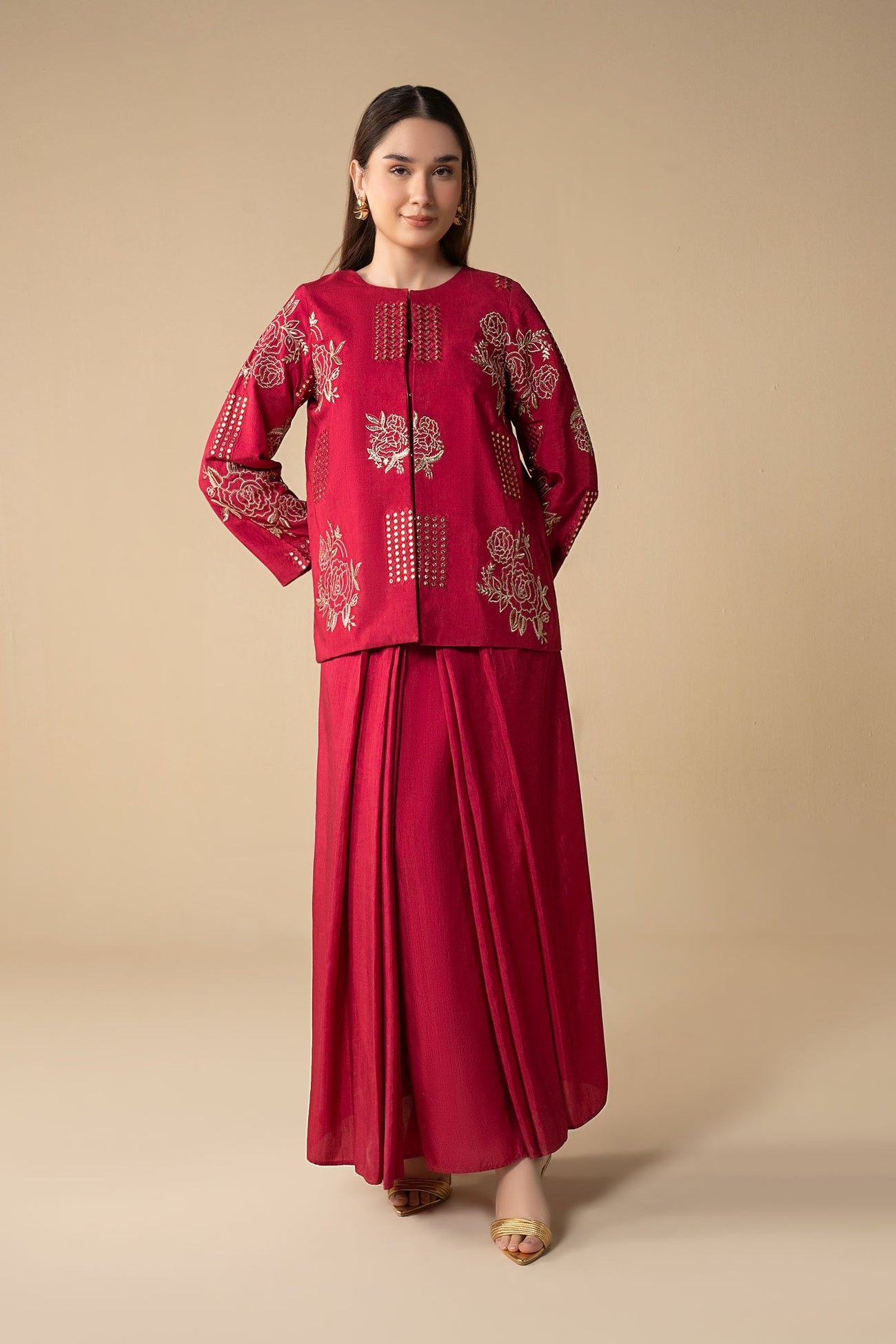 2 Pc Embroidered Raw Silk Suit