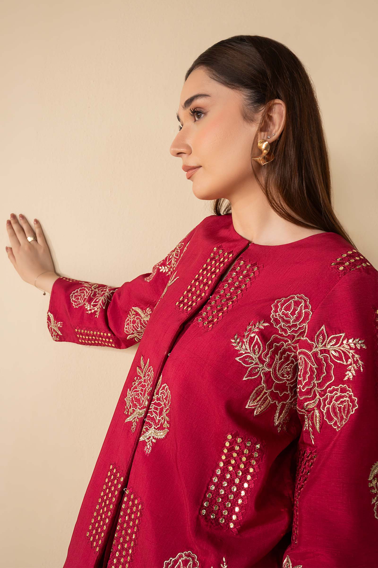 2 Pc Embroidered Raw Silk Suit