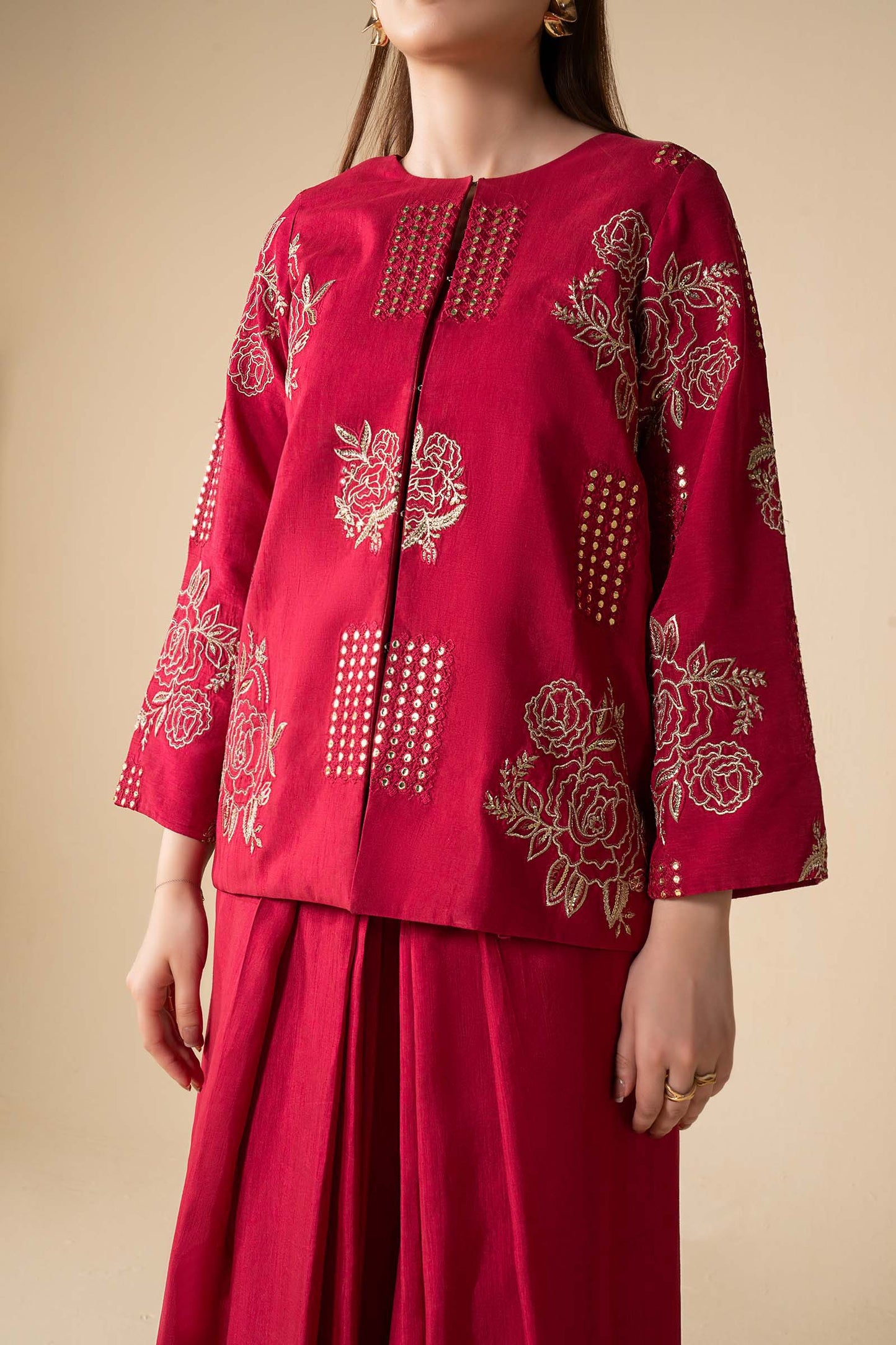 2 Pc Embroidered Raw Silk Suit