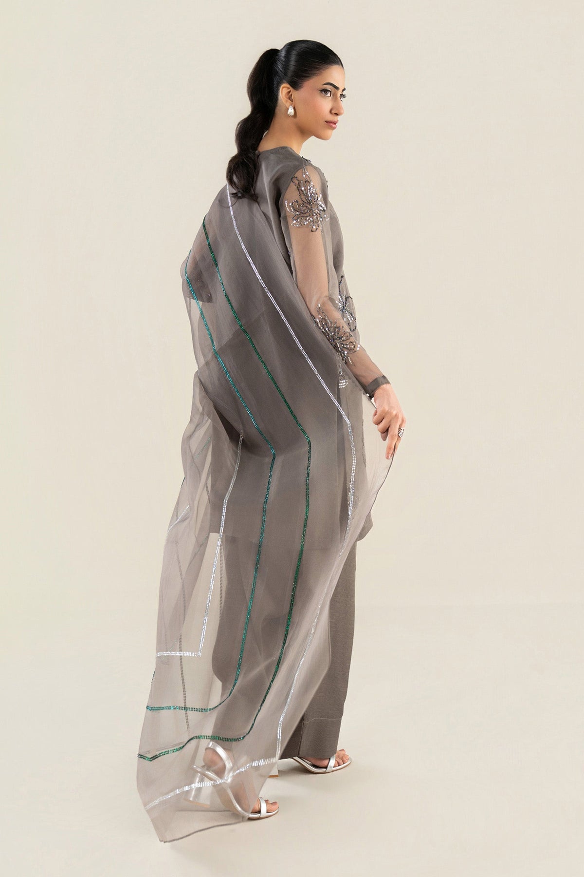 3 Pc Embellished Raw Silk Suit