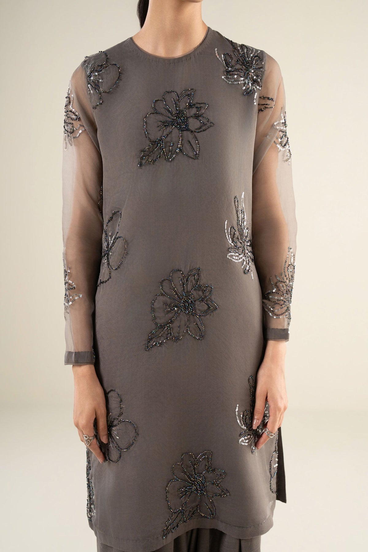 3 Pc Embellished Raw Silk Suit