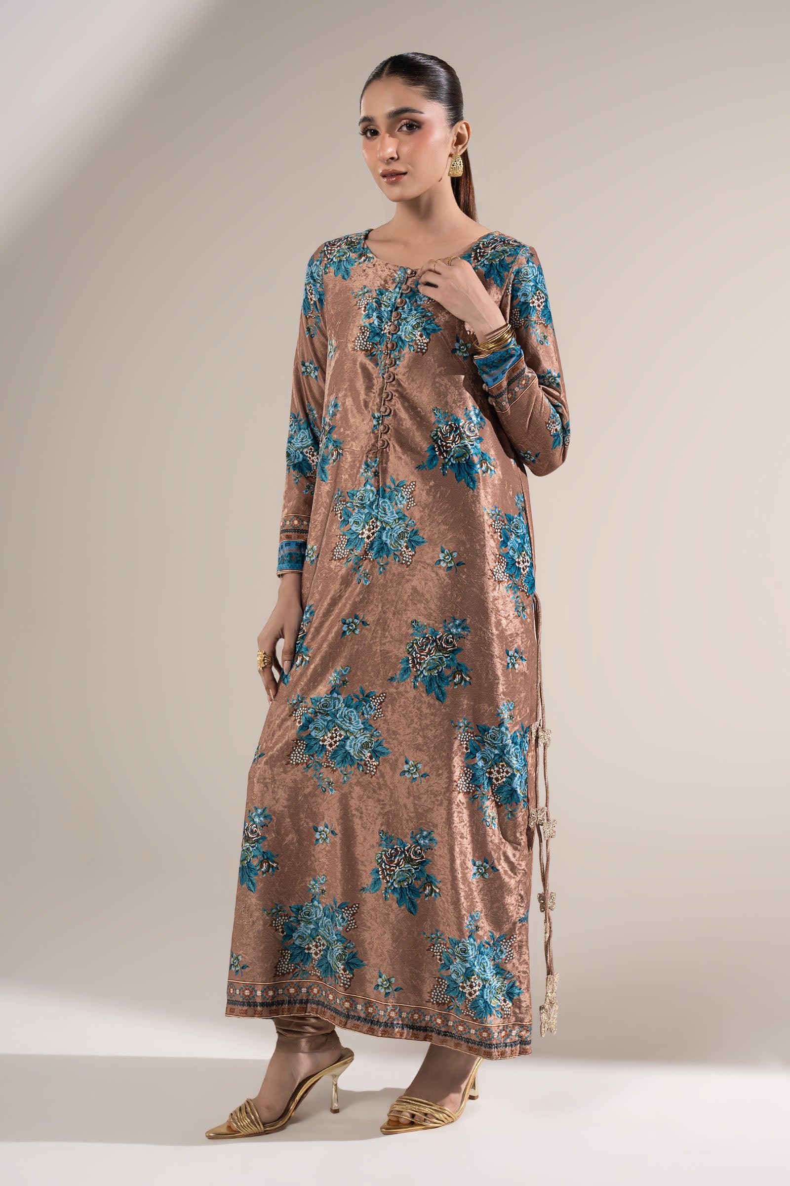 2 Pc Printed Velvet Suit