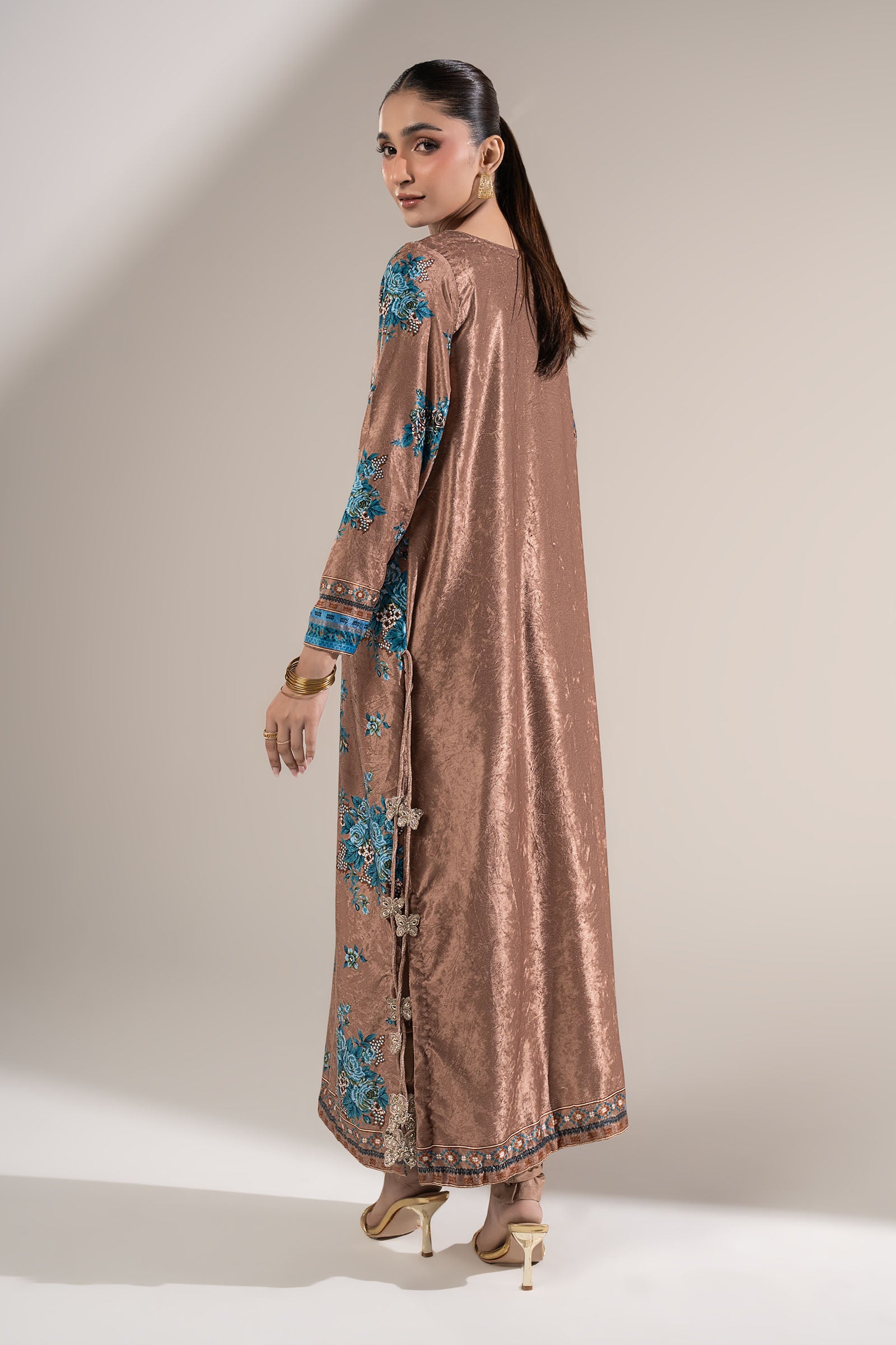 2 Pc Printed Velvet Suit