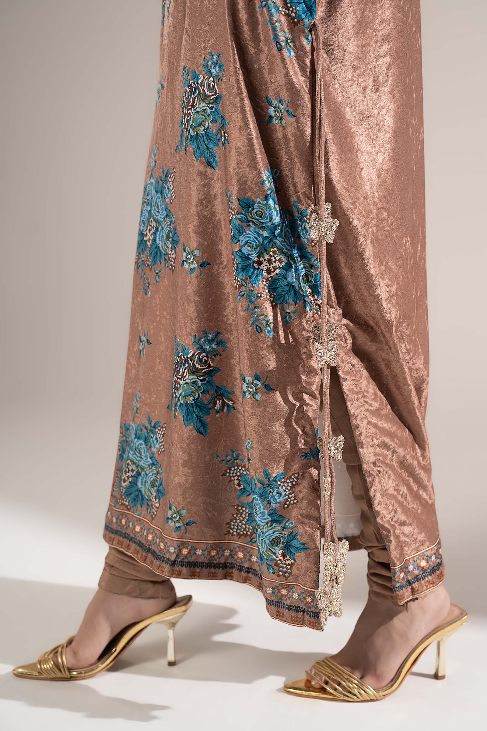 2 Pc Printed Velvet Suit