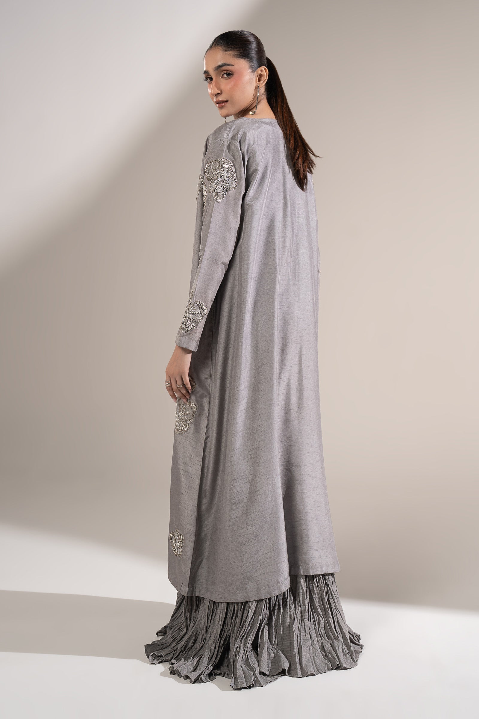 3 Pc Embellished Raw Silk Suit