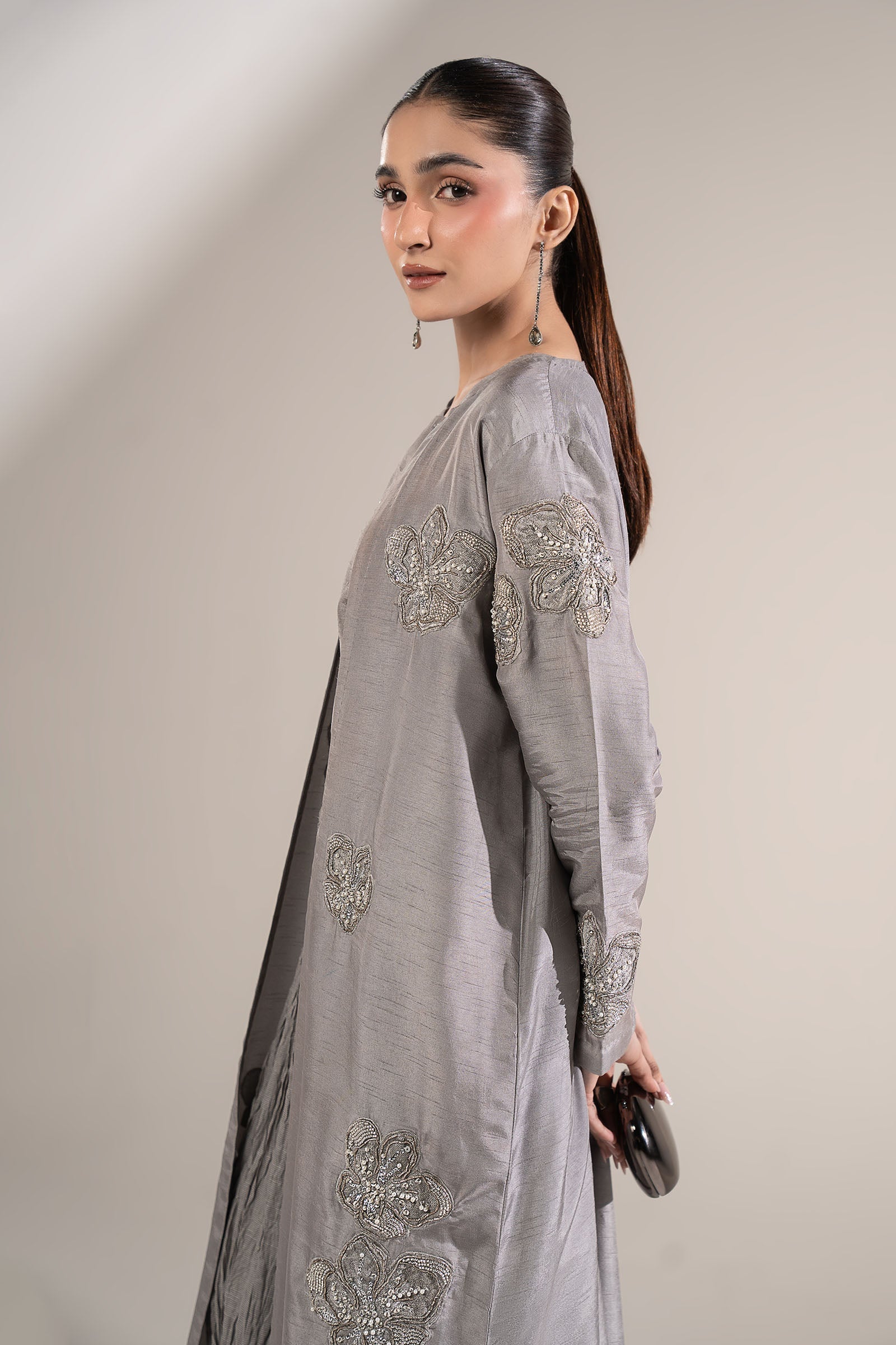 3 Pc Embellished Raw Silk Suit