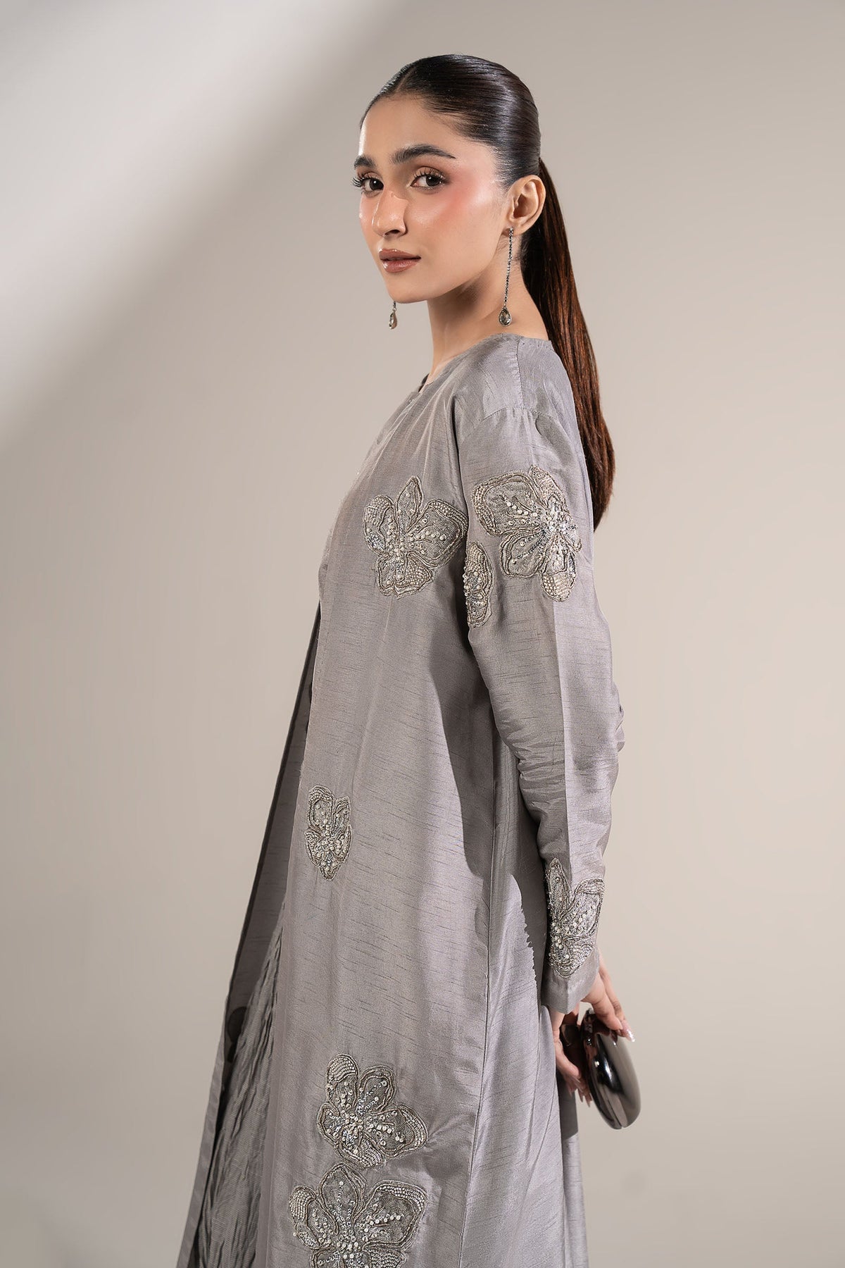 3 Pc Embellished Raw Silk Suit