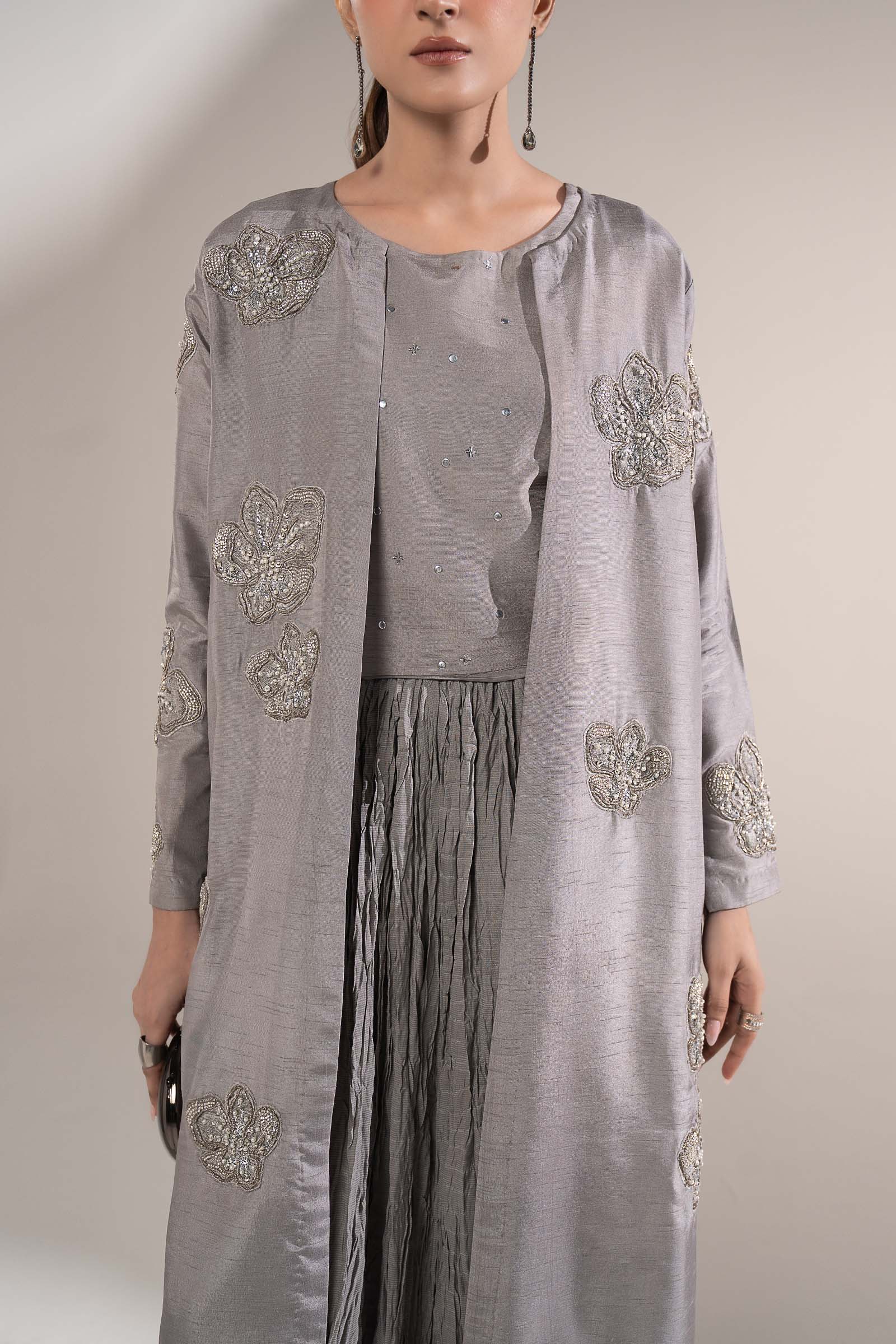 3 Pc Embellished Raw Silk Suit