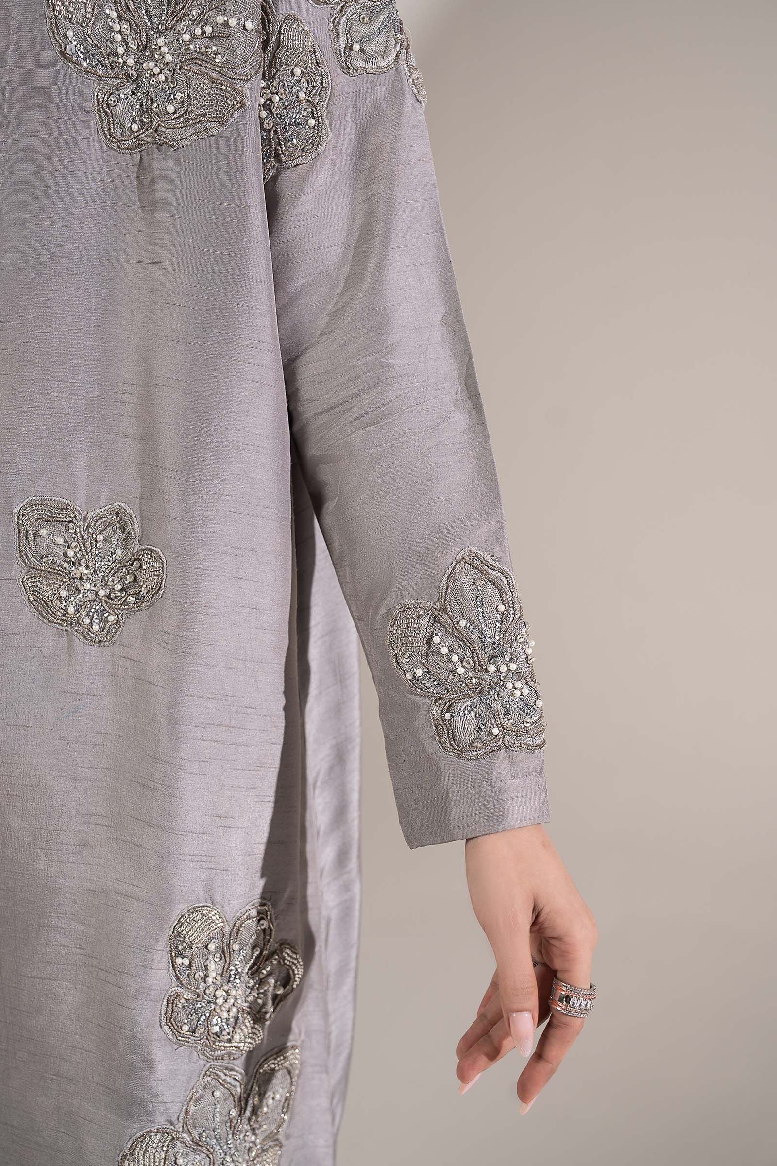 3 Pc Embellished Raw Silk Suit