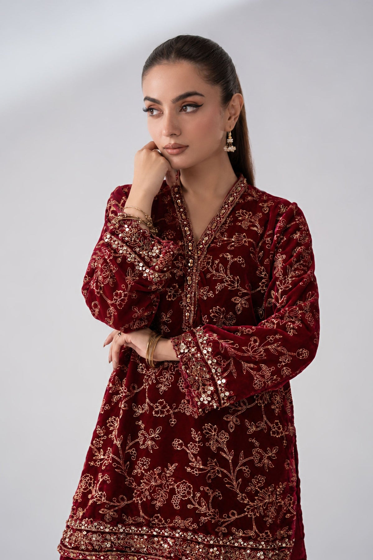 3 Pc Embellished Velvet Suit