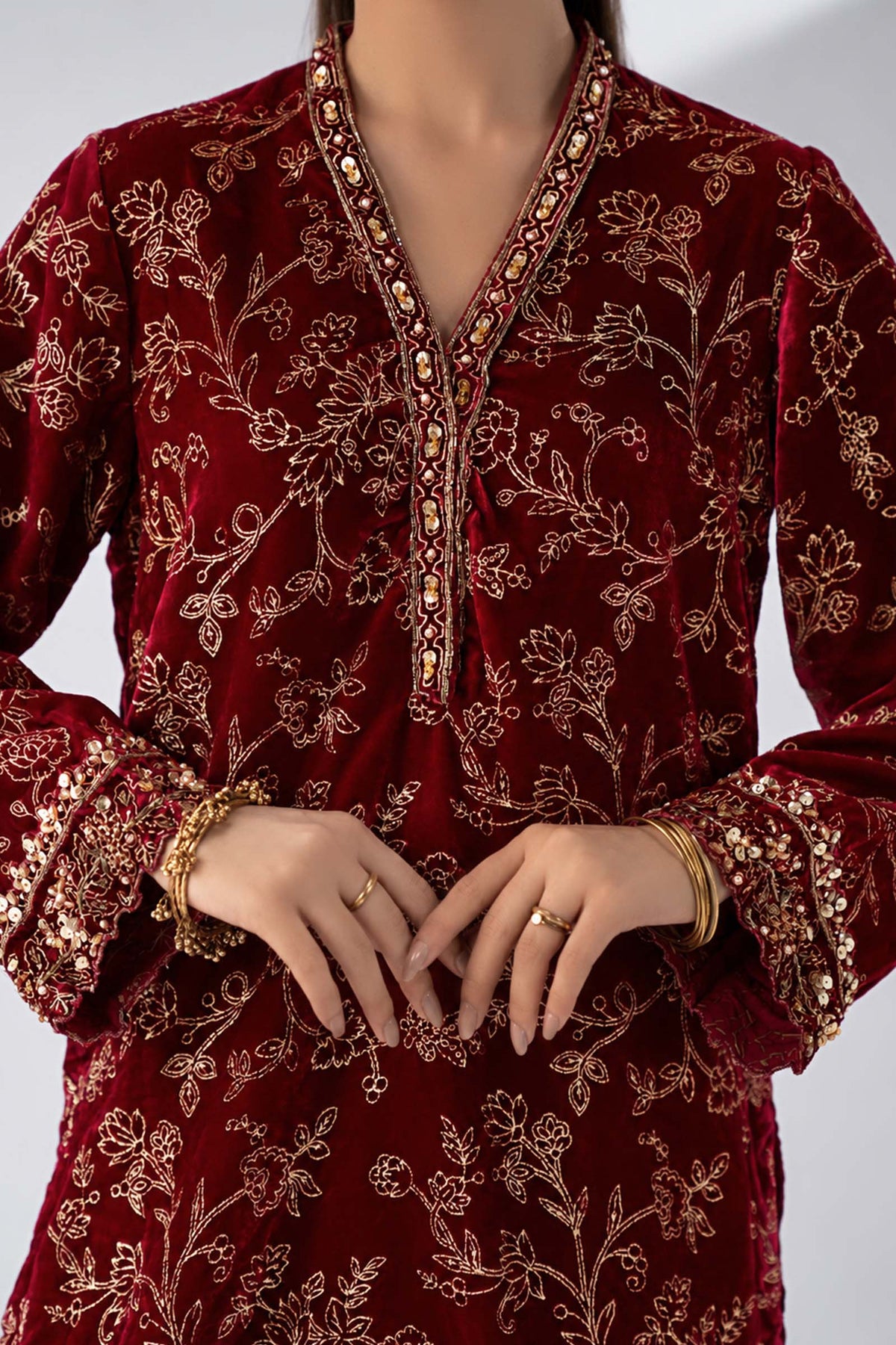 3 Pc Embellished Velvet Suit