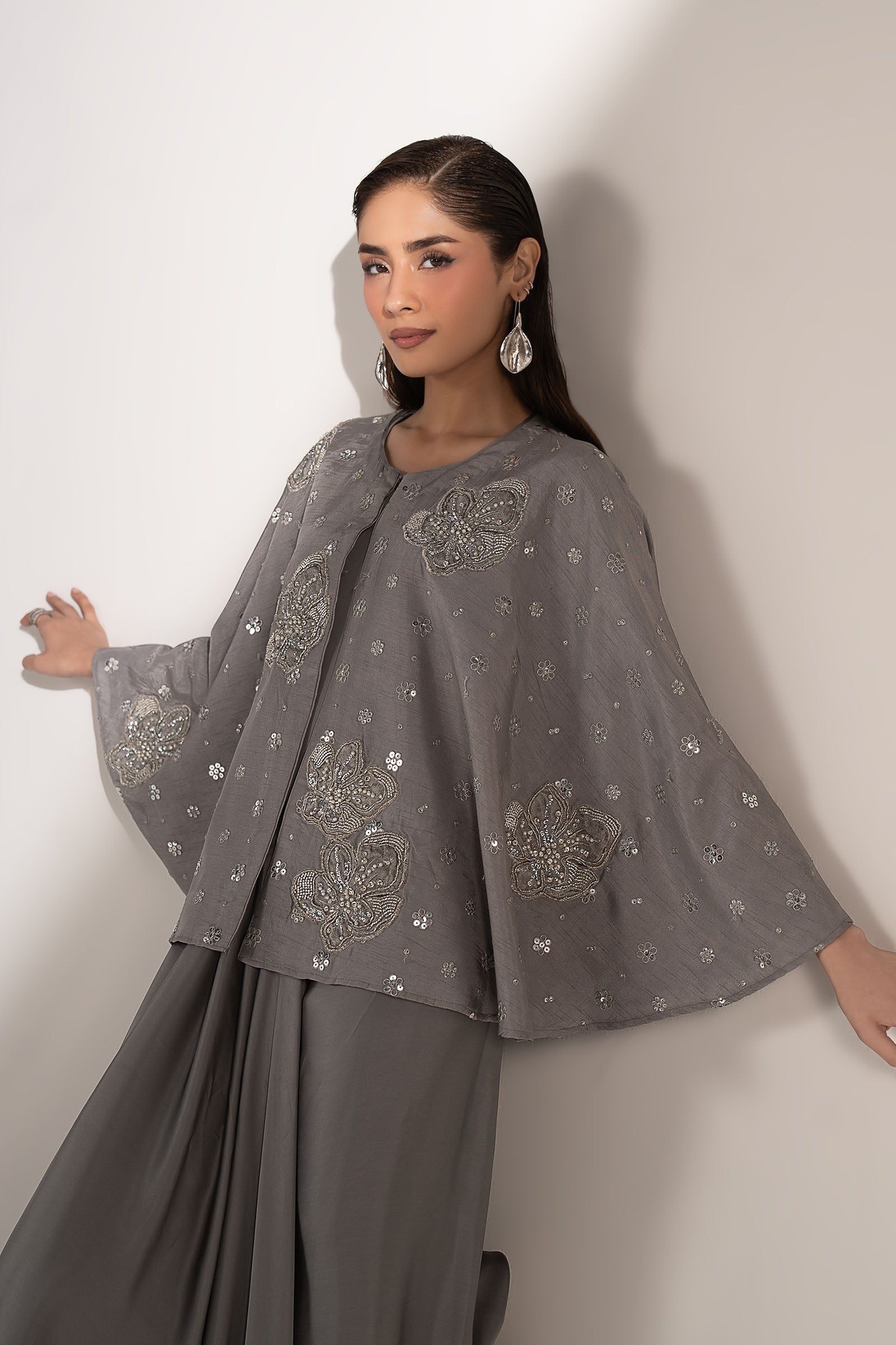 3 Pc Embellished Raw Silk Suit