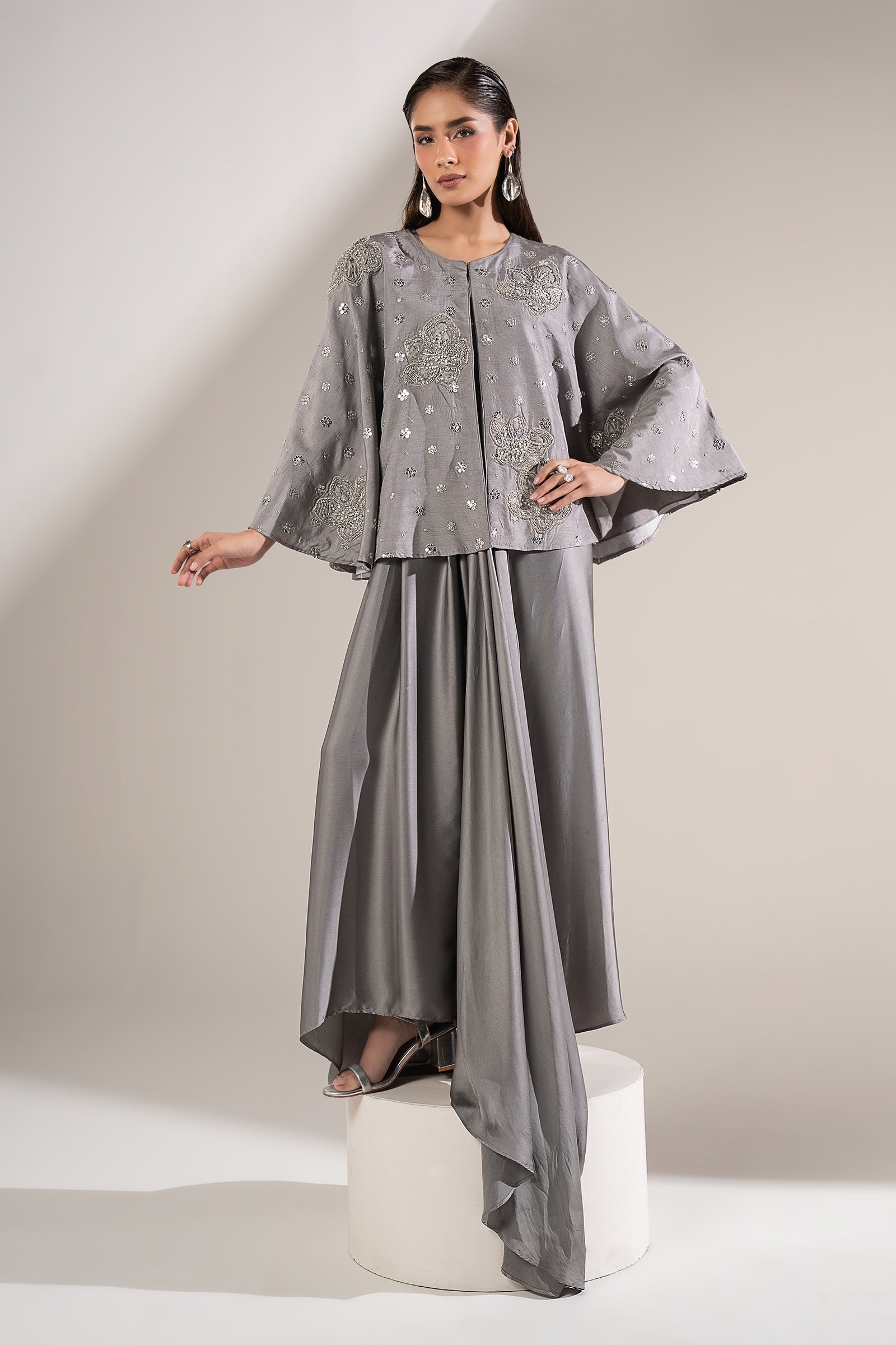 3 Pc Embellished Raw Silk Suit