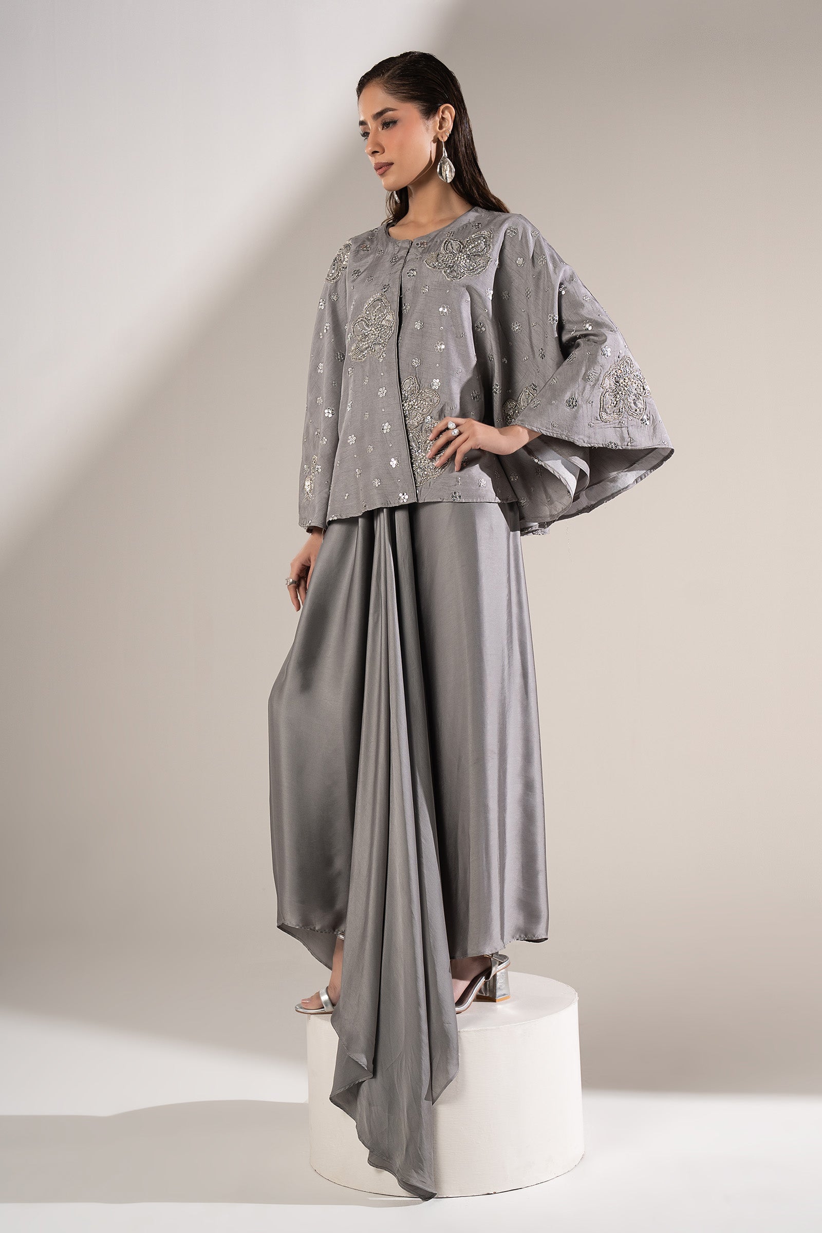 3 Pc Embellished Raw Silk Suit