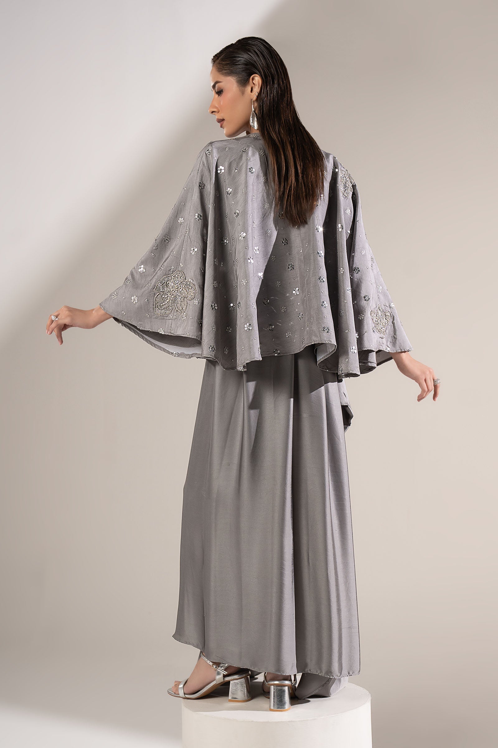 3 Pc Embellished Raw Silk Suit