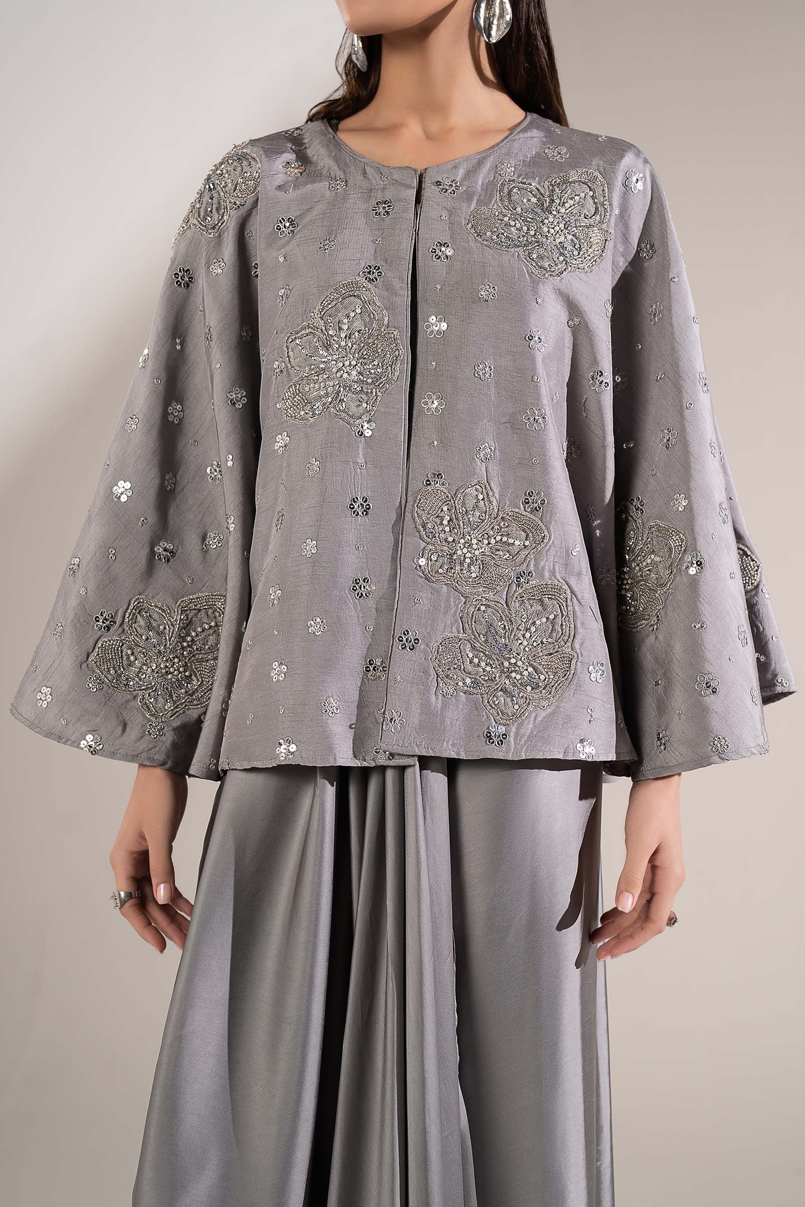 3 Pc Embellished Raw Silk Suit