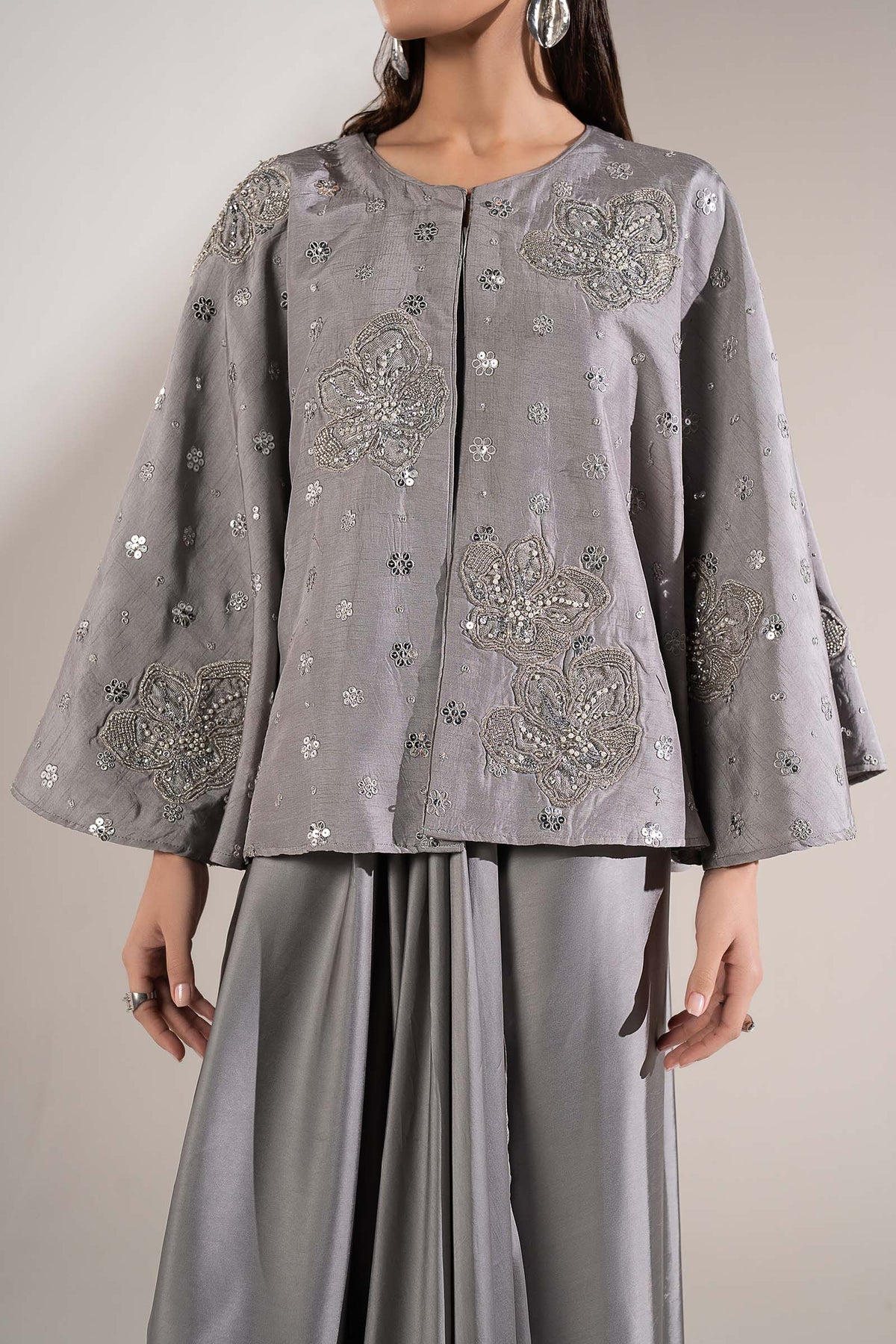 3 Pc Embellished Raw Silk Suit