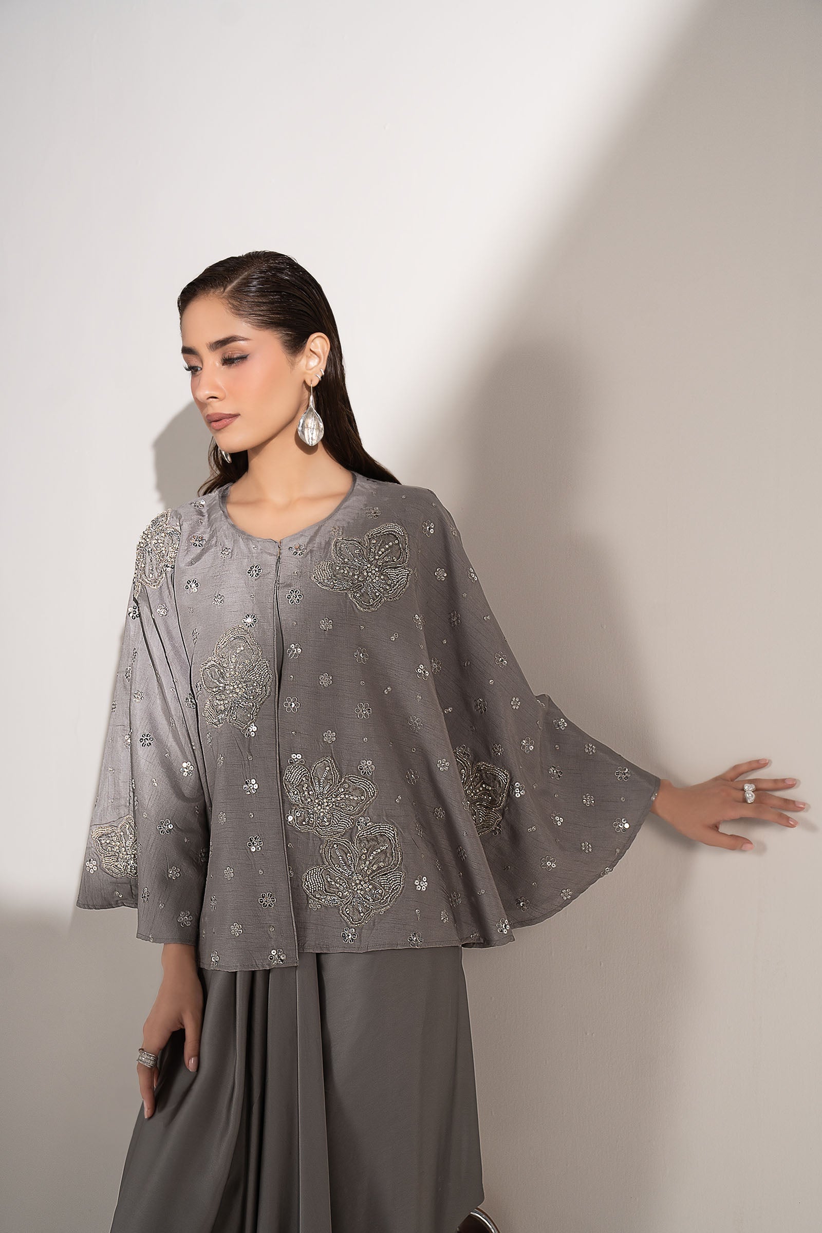3 Pc Embellished Raw Silk Suit