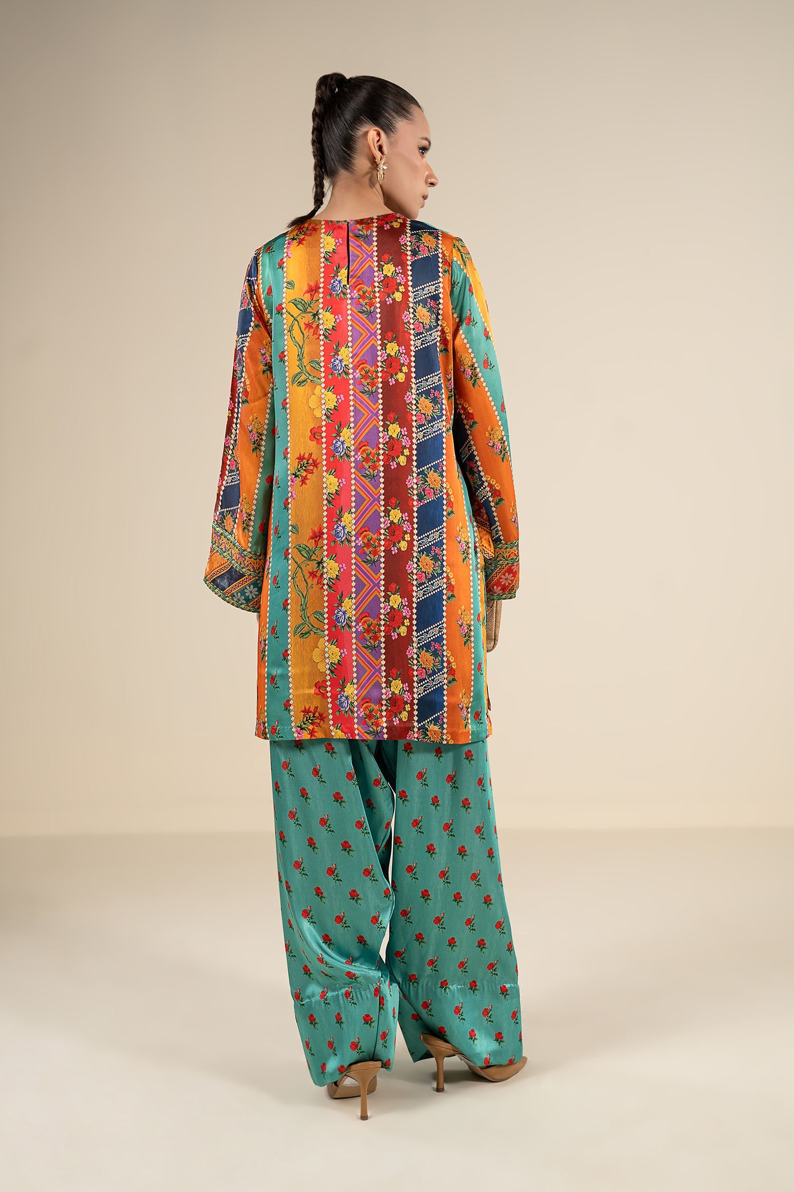 2 Pc Embellished Satin Silk Suit