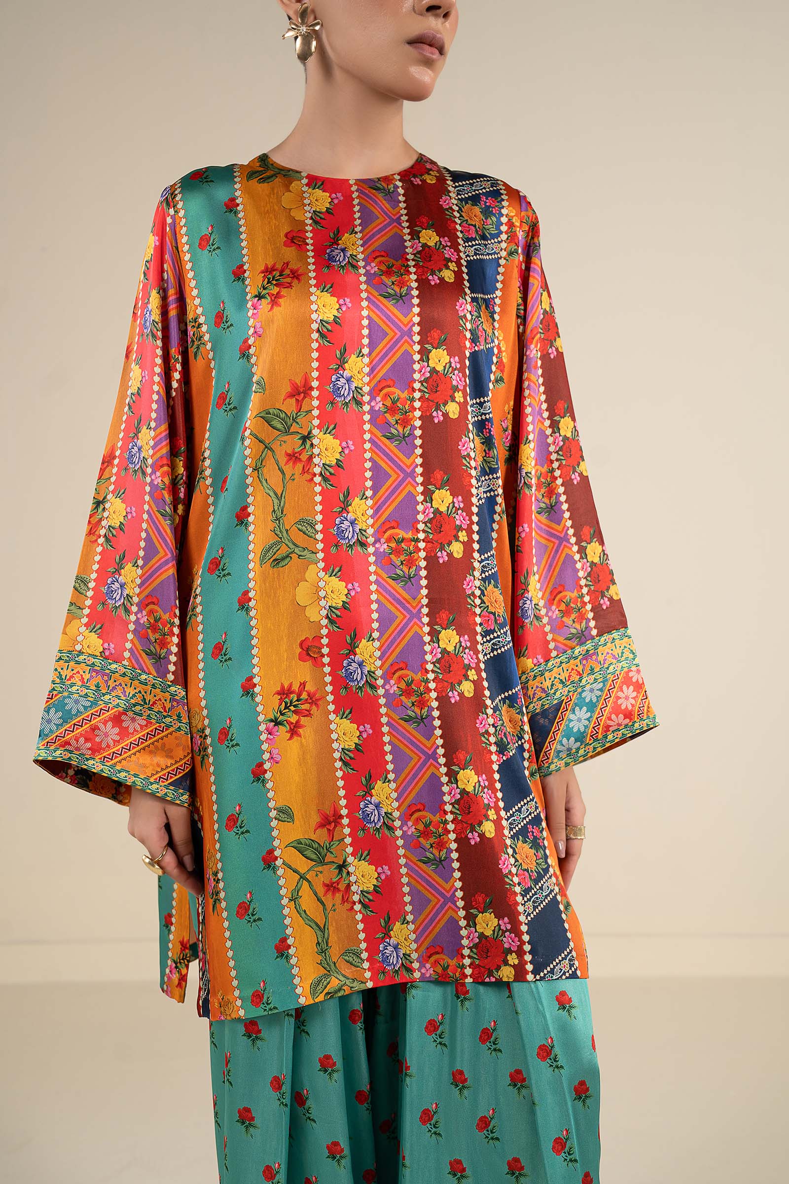 2 Pc Embellished Satin Silk Suit