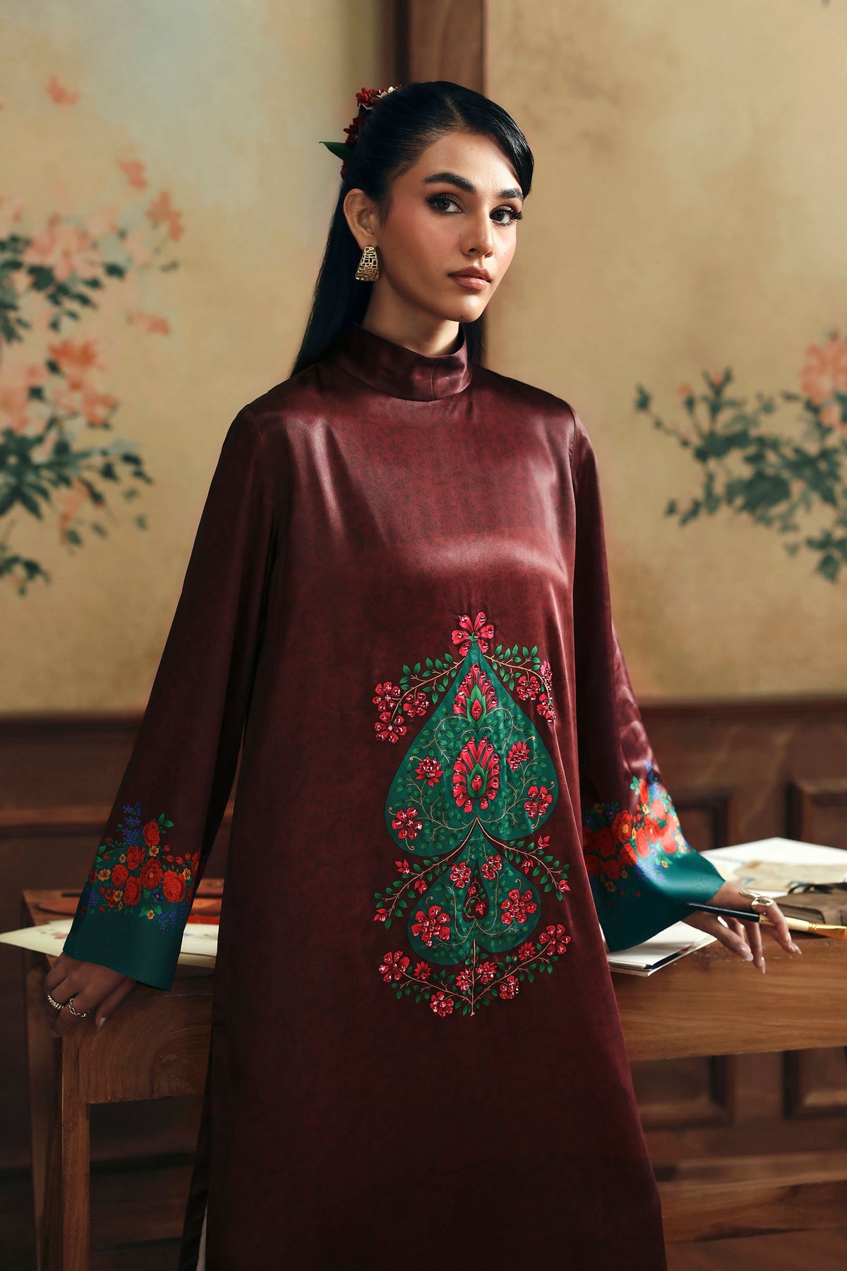 2 Pc Embellished Poly Satin Silk Suit