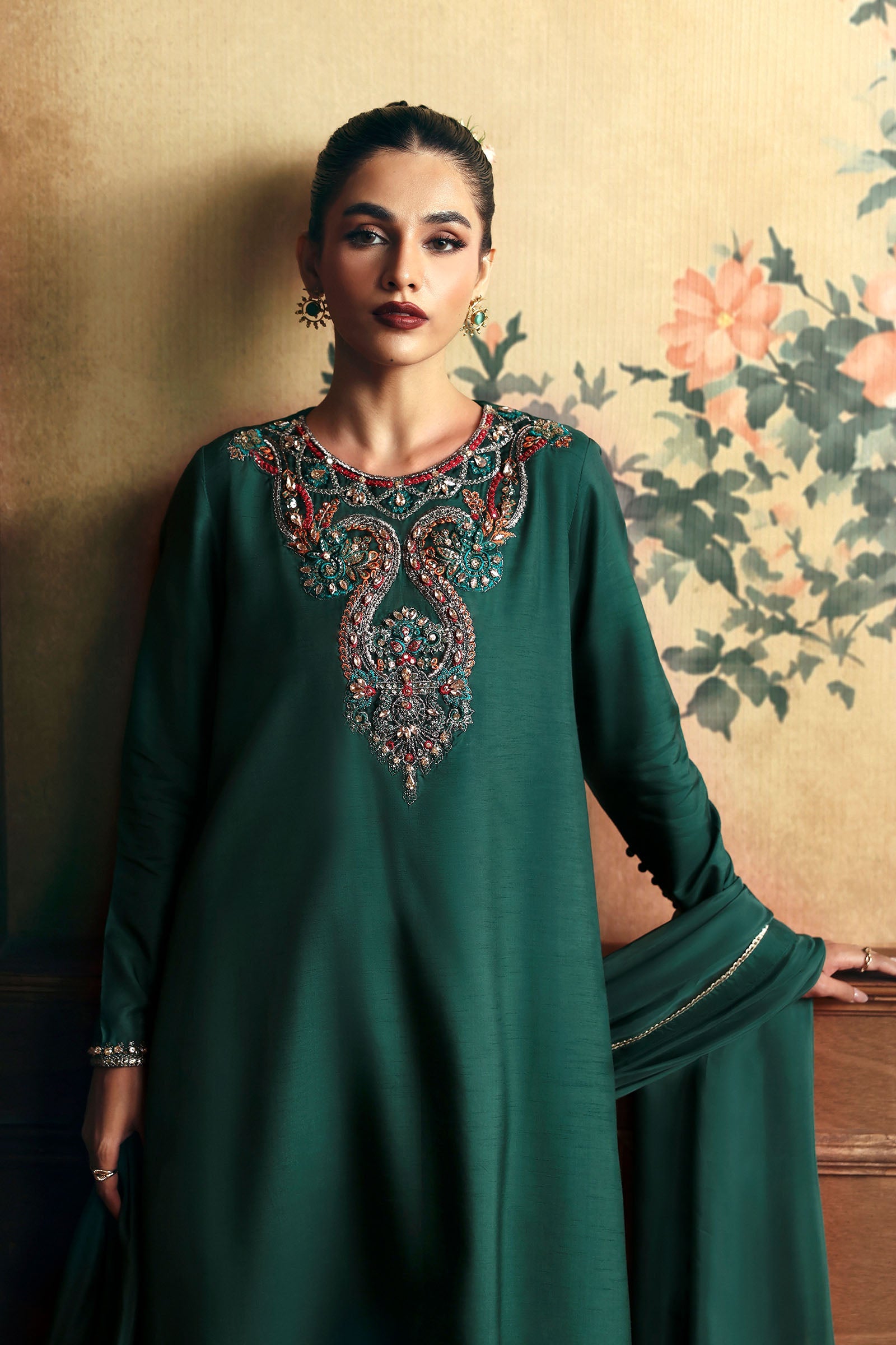 3 Pc Embellished Bamberg Raw Silk Suit