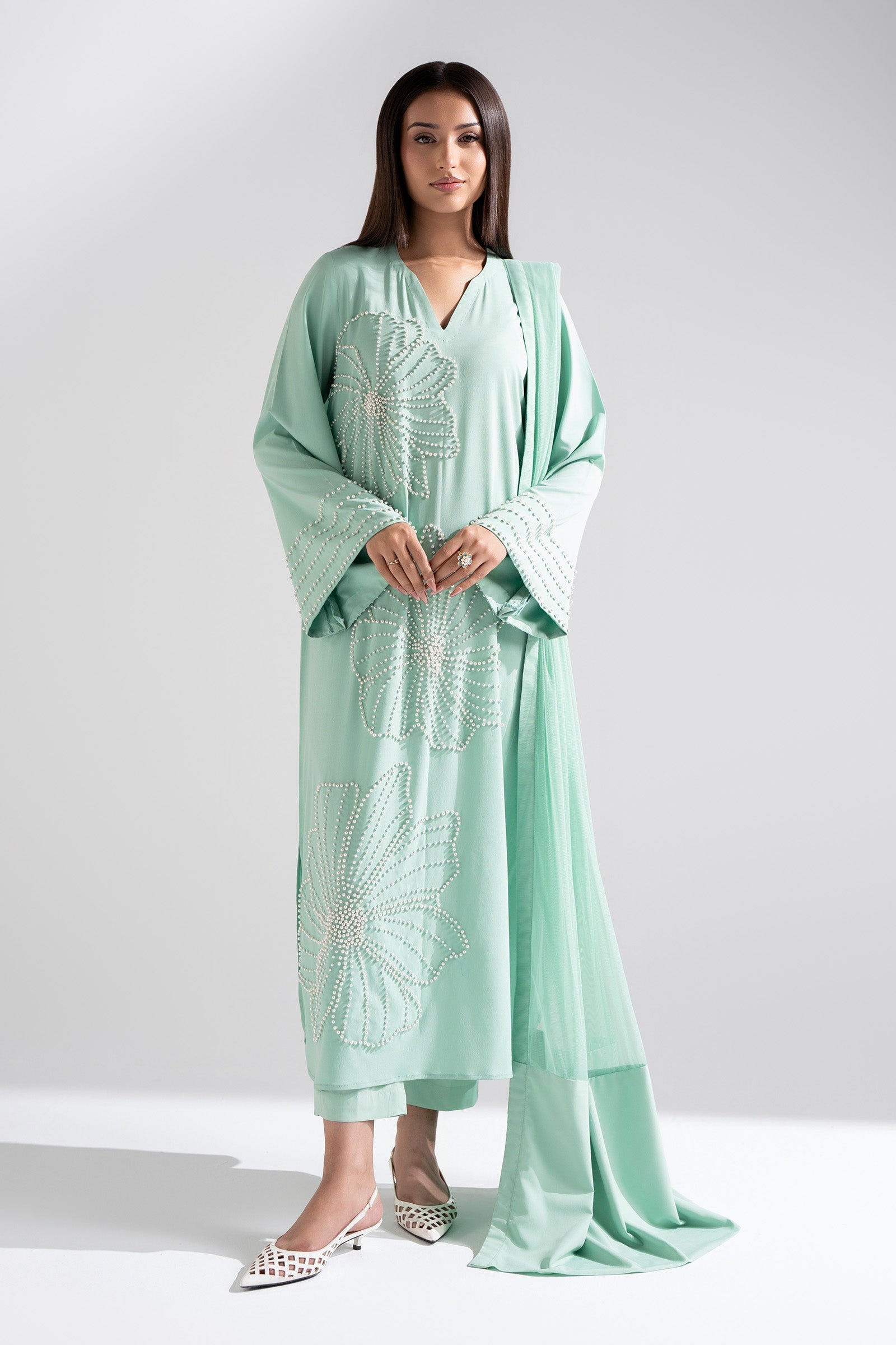 3 Pc Embellished Crepe Suit