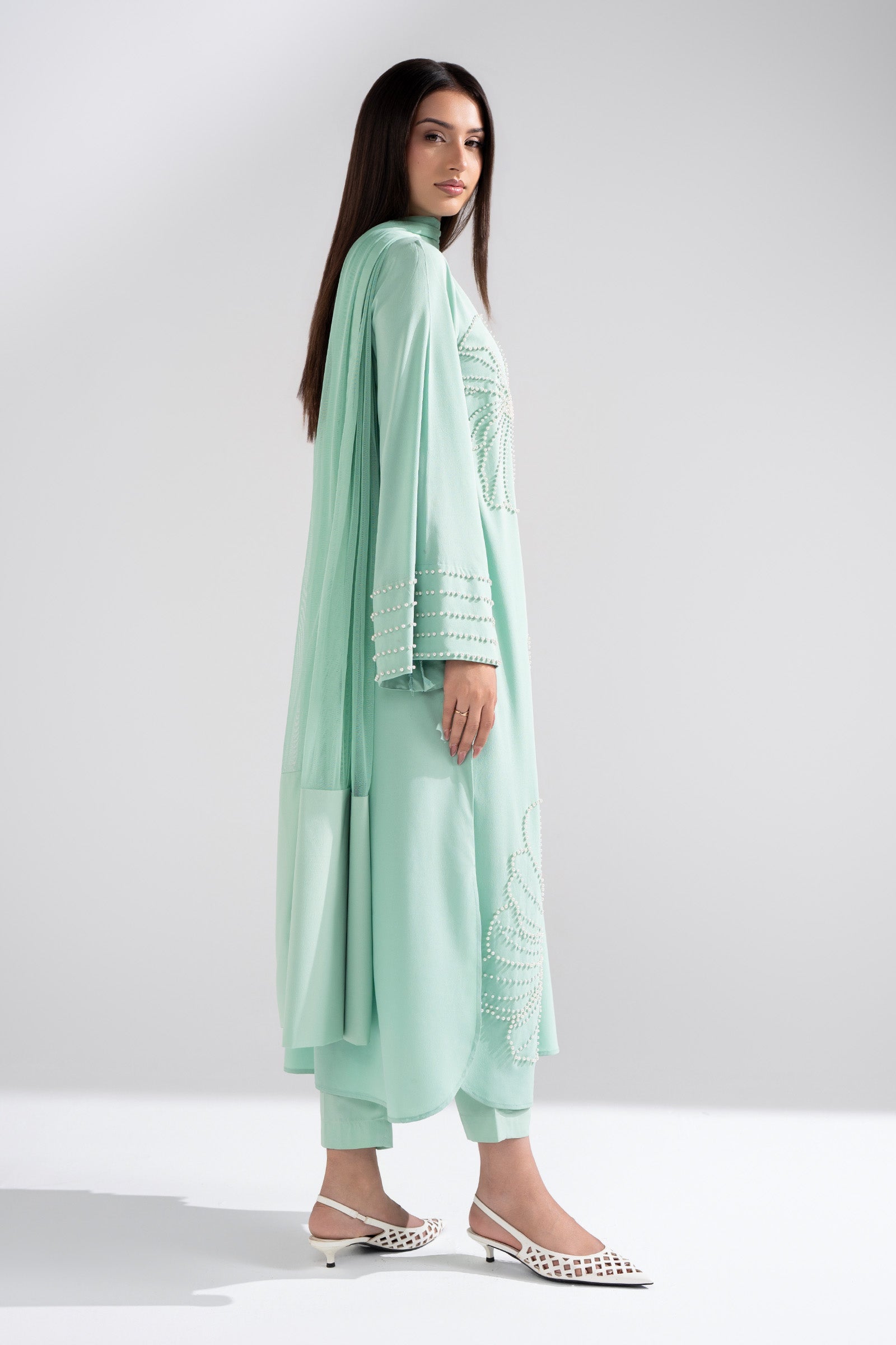3 Pc Embellished Crepe Suit
