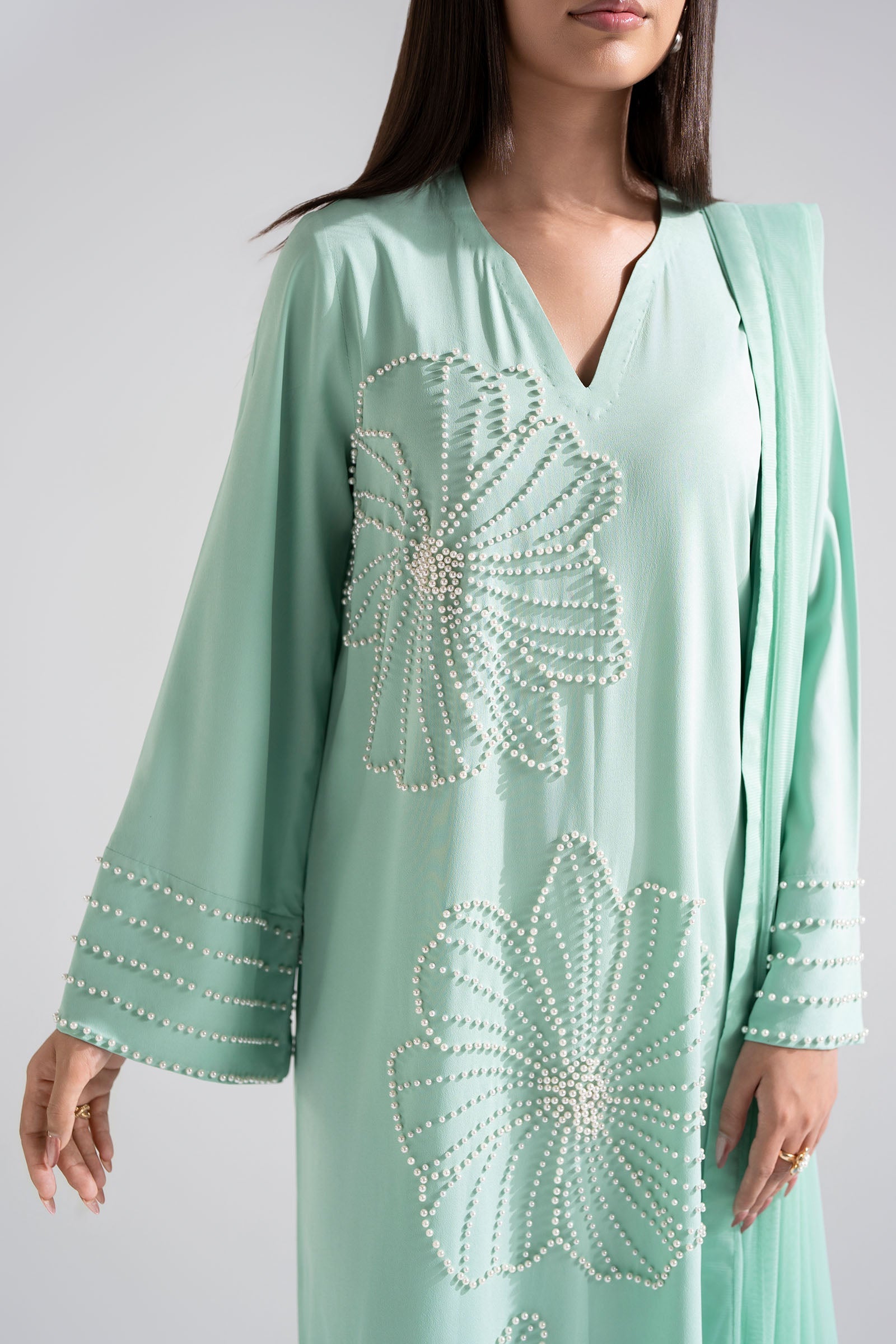 3 Pc Embellished Crepe Suit