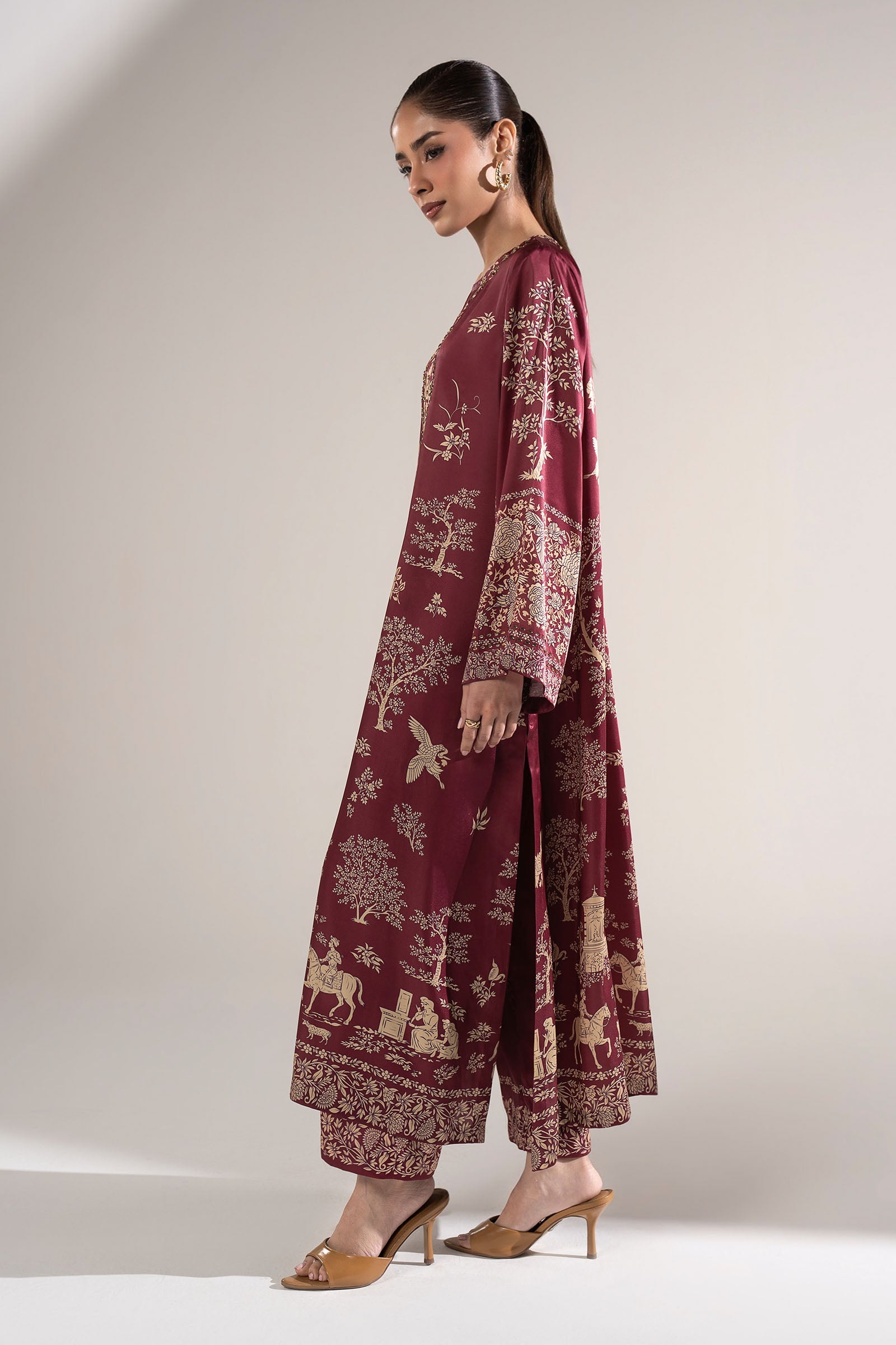 2 Pc Embellished Satin Silk Suit