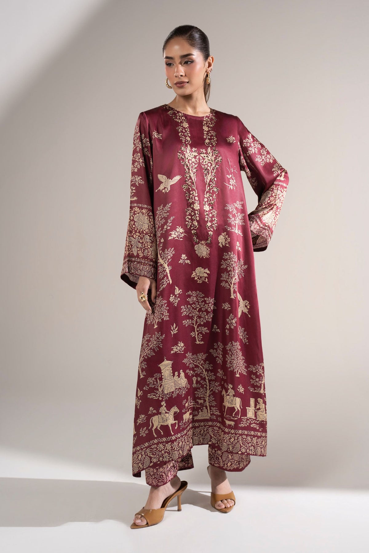 2 Pc Embellished Satin Silk Suit