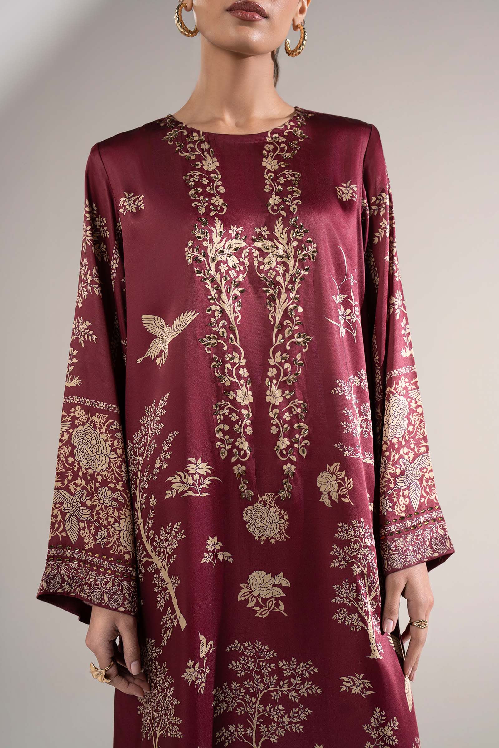2 Pc Embellished Satin Silk Suit