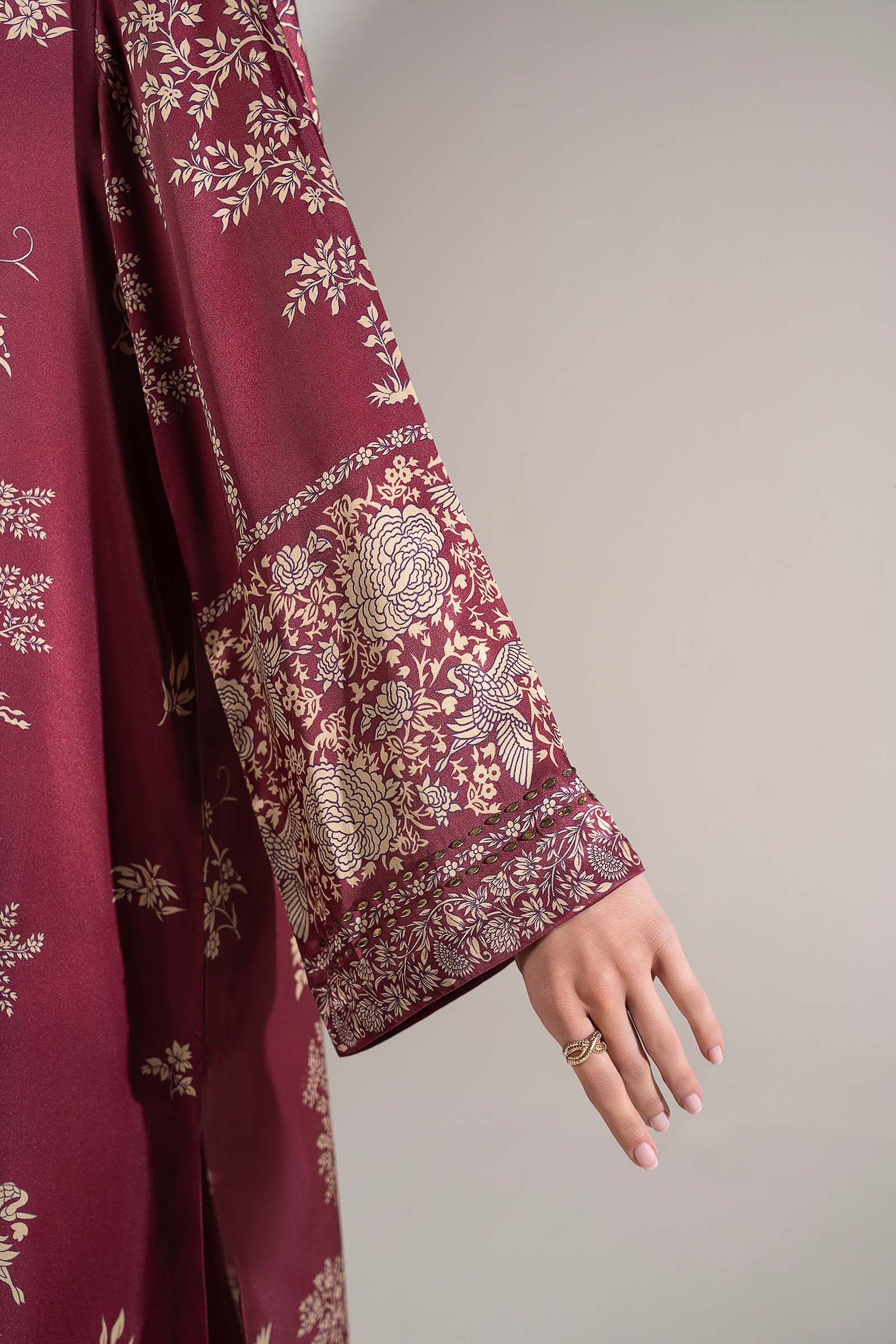 2 Pc Embellished Satin Silk Suit