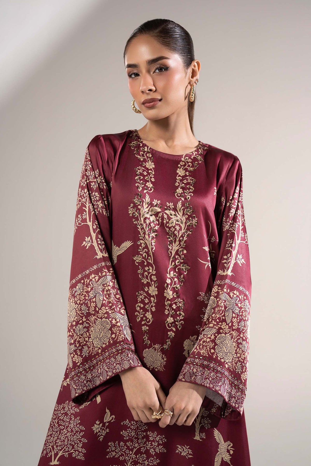 2 Pc Embellished Satin Silk Suit