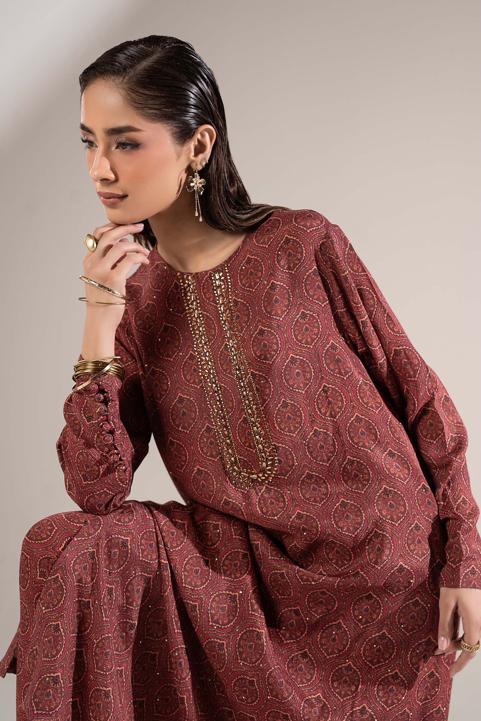 2 Pc Embellished Raw Silk Suit