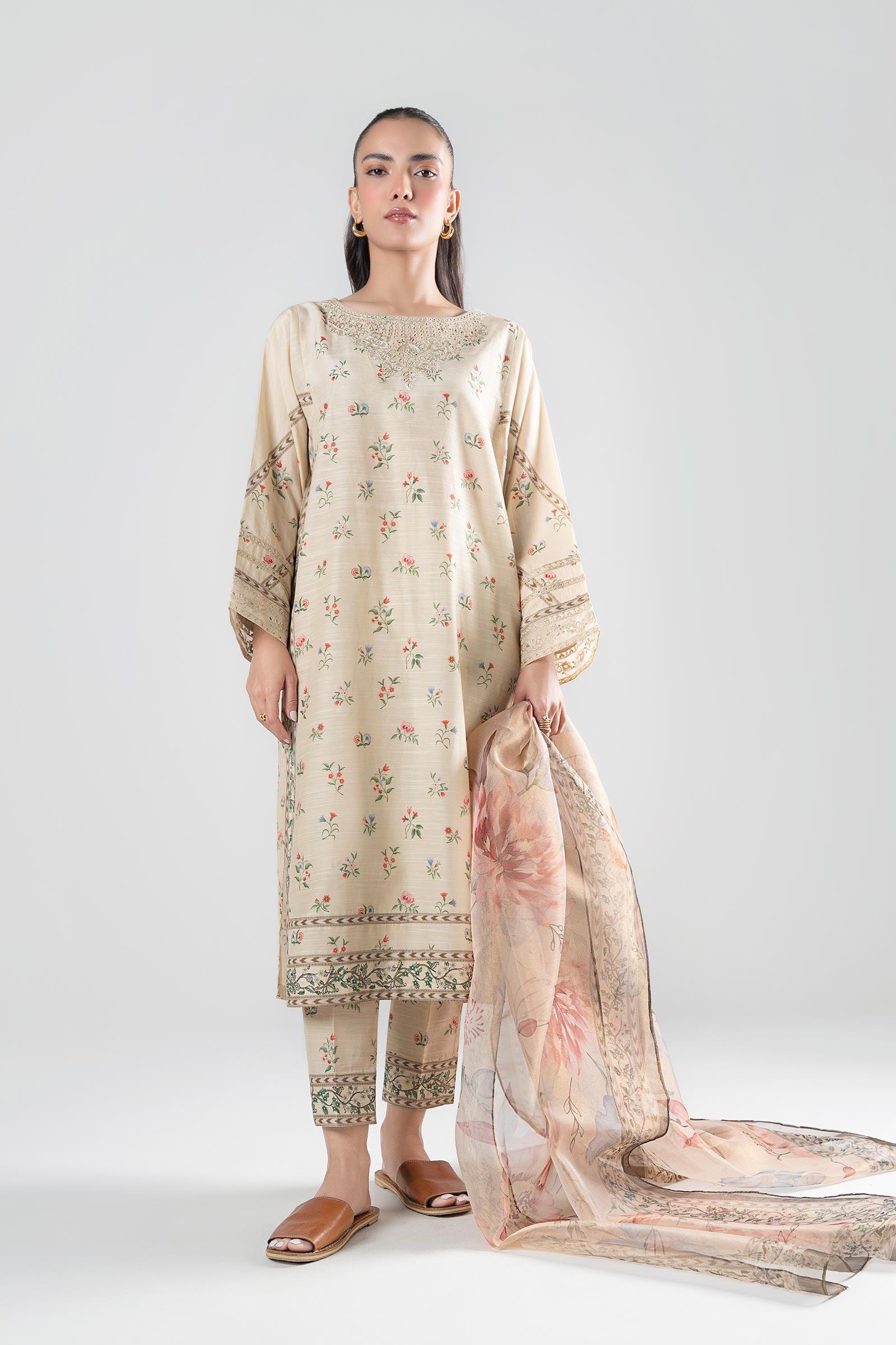 3 Pc Printed Slub Suit