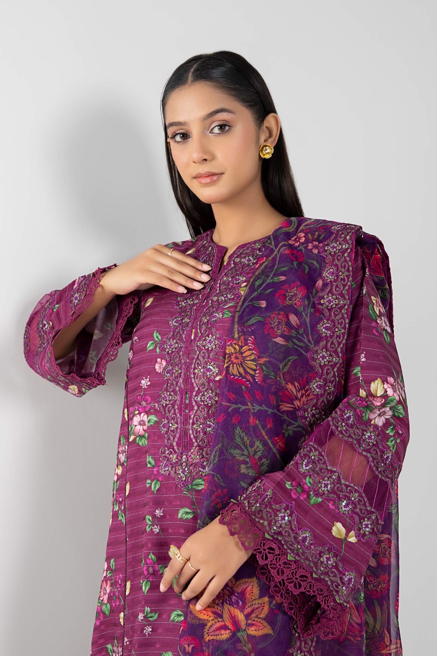 3 Pc Printed Textured Suit
