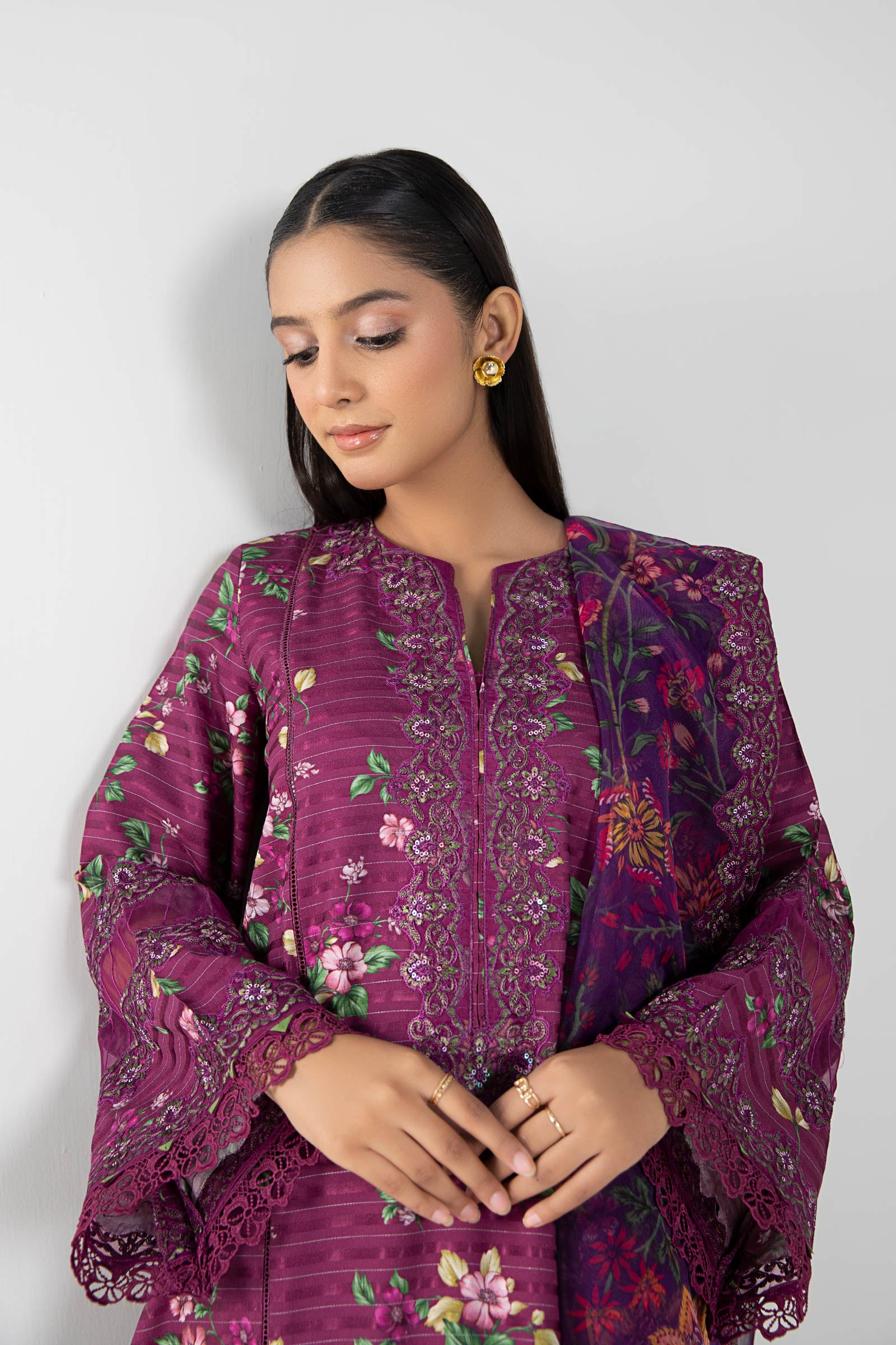 3 Pc Printed Textured Suit