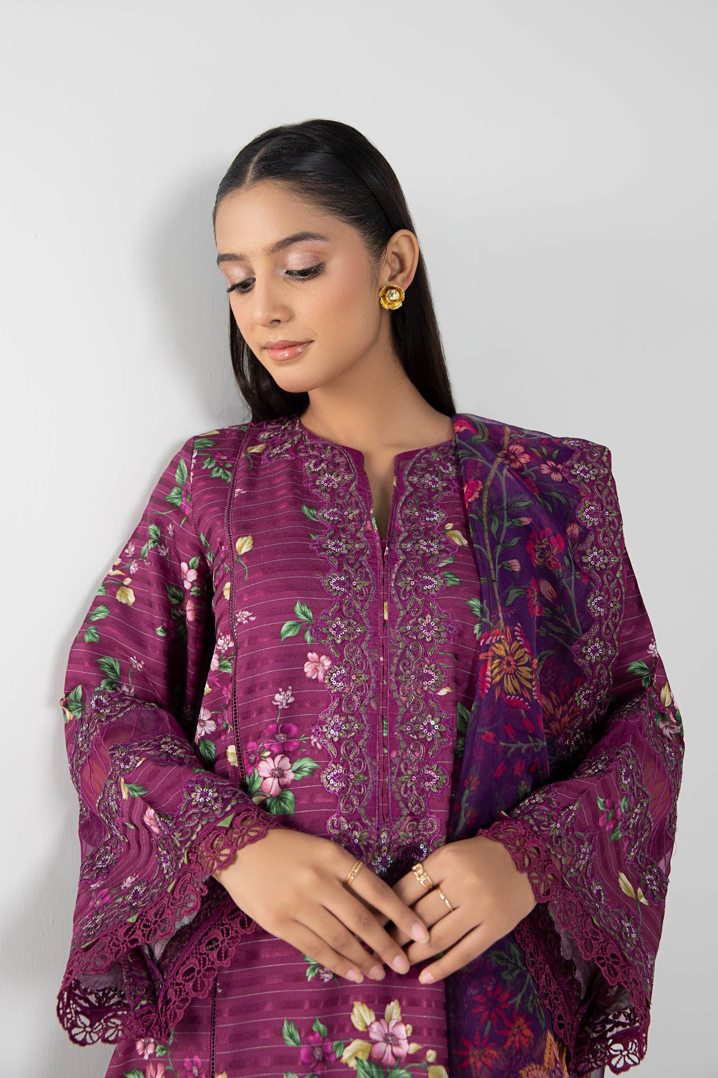 3 Pc Printed Textured Suit